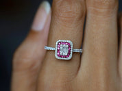 Diamond & Ruby Ring | Illusion Setting | Diamond Baguette Engagement | Anniversary Ring -