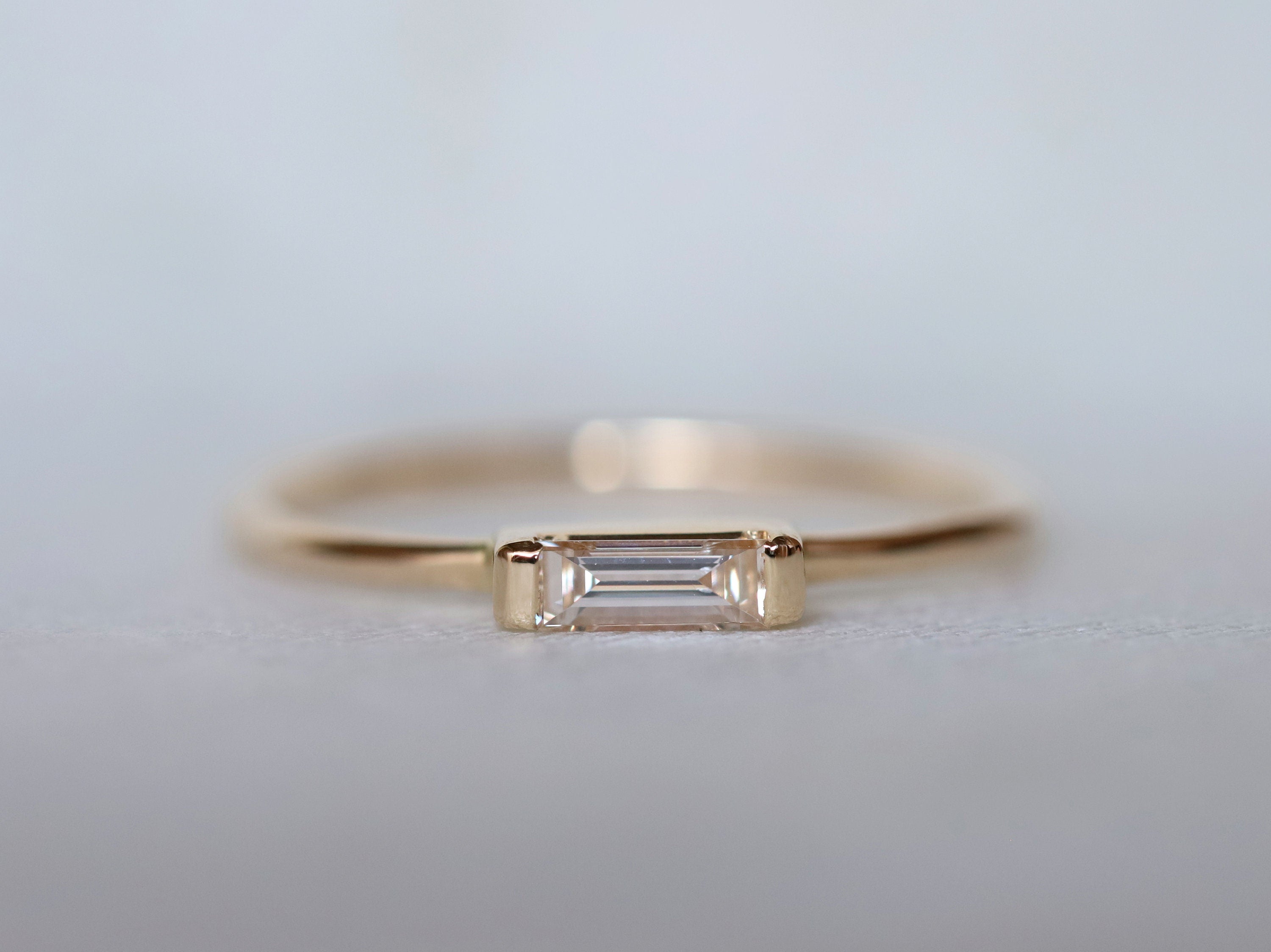 Diamond Baguette Ring | Gold & Diamond Stacking Ring | Dainty Everyday Ring -