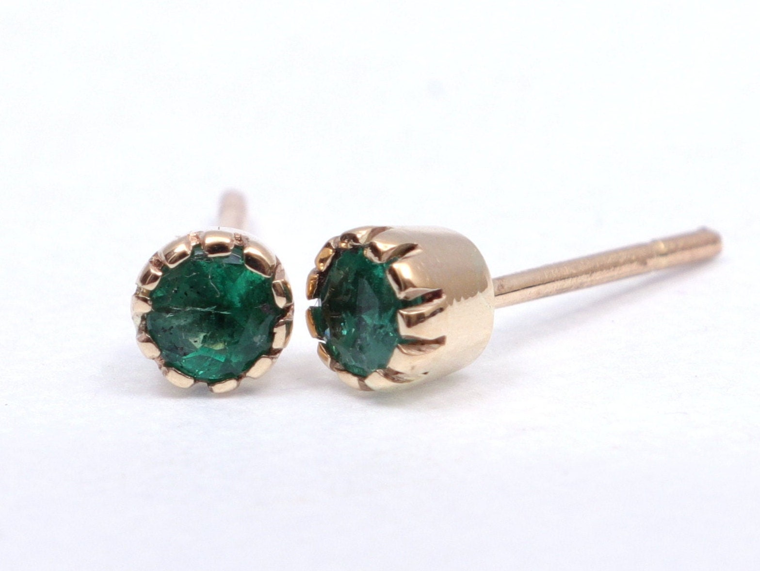 Natural Emerald Earrings | 14k Gold Emerald Stud Earrings | Genuine Emerald Jewelry for Her -