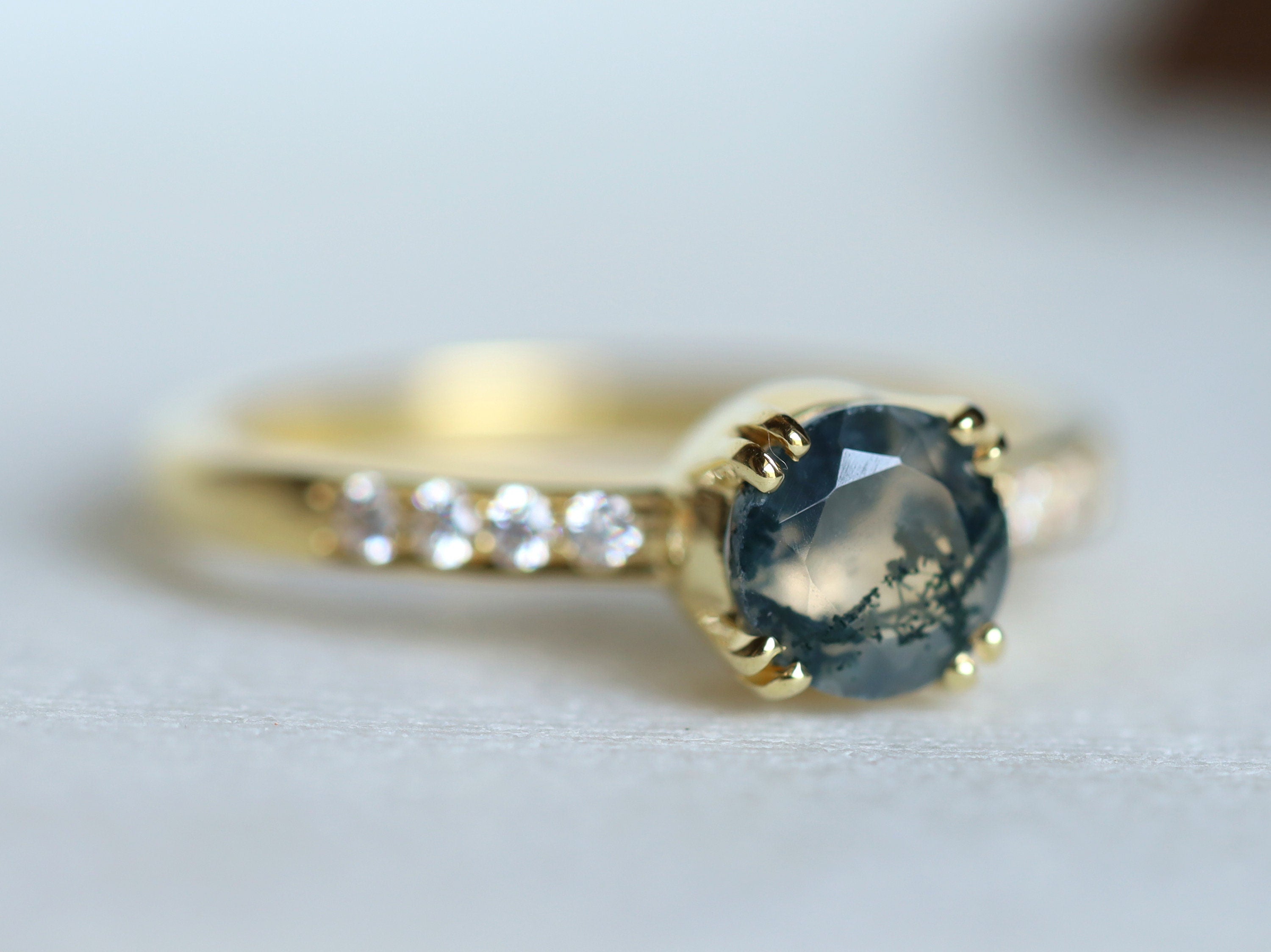 Moss Agate Engagement Ring | Large Moss Agate Solitaire Ring | Anniversary Promise Ring -