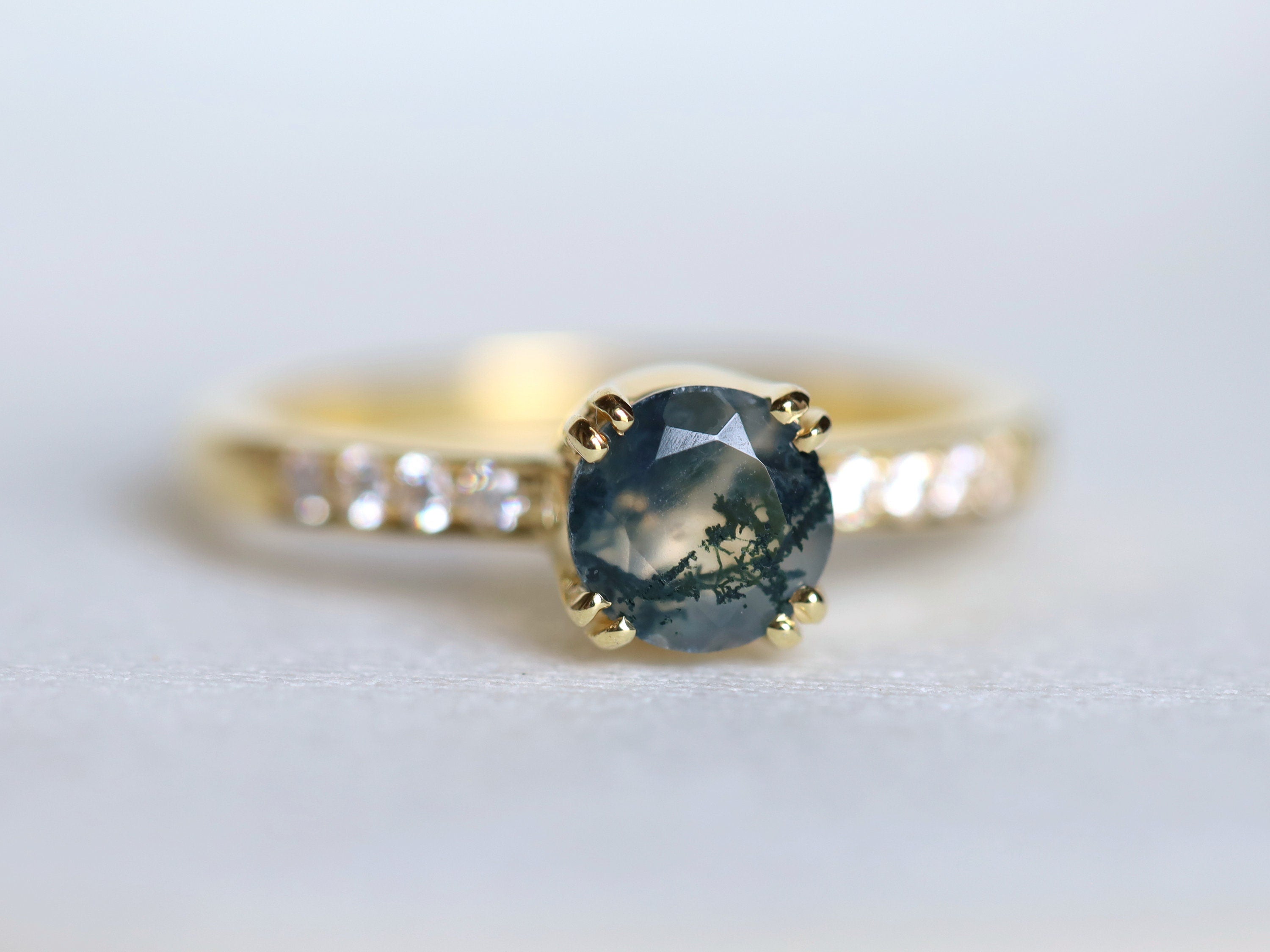 Moss Agate Engagement Ring | Large Moss Agate Solitaire Ring | Anniversary Promise Ring -