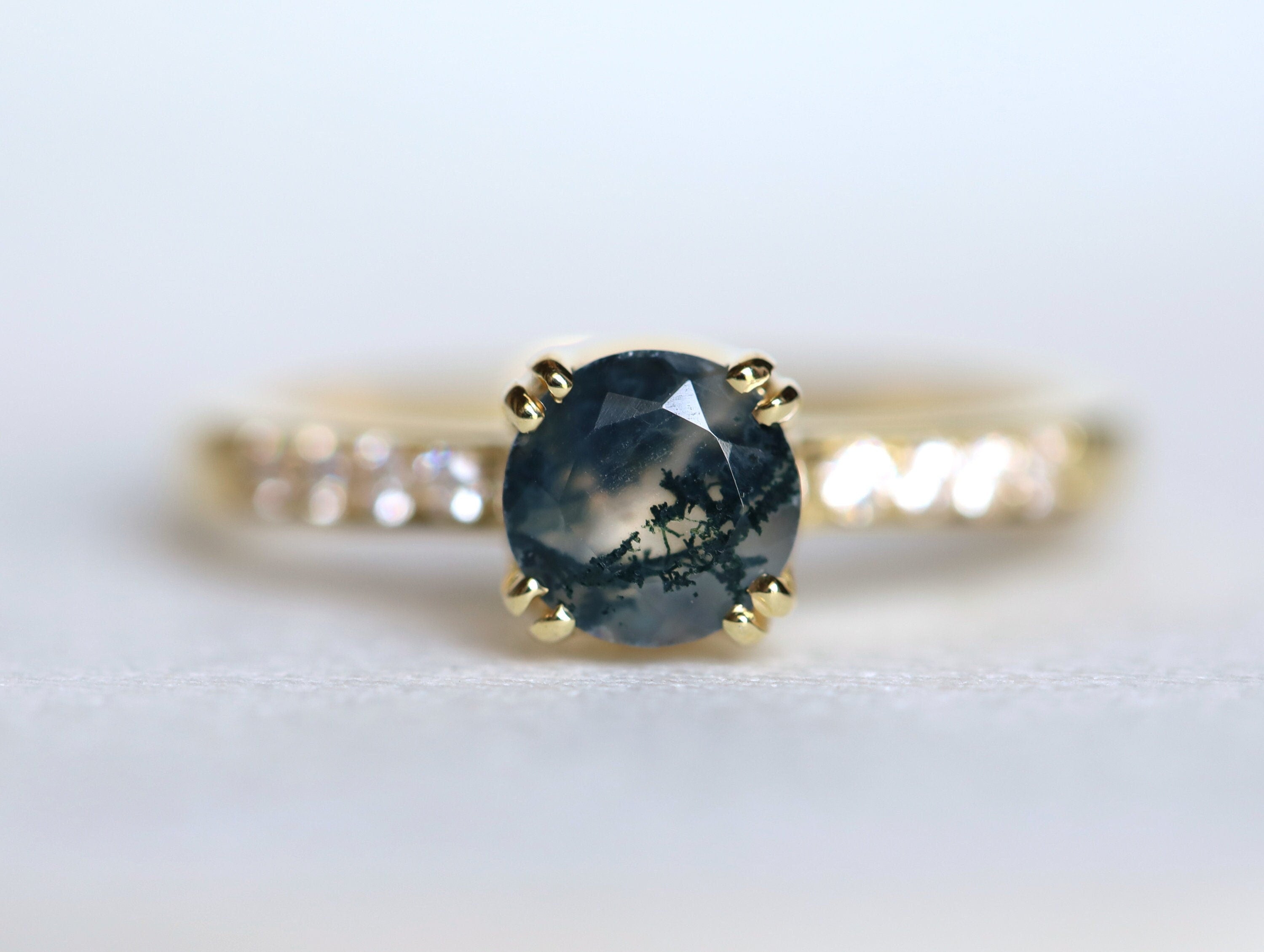 Moss Agate Engagement Ring | Large Moss Agate Solitaire Ring | Anniversary Promise Ring -