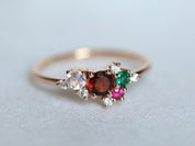 Garnet Moonstone Emerald Cluster Ring | Garnet & Diamond Ring | January Birthstone -