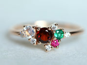 Garnet Moonstone Emerald Cluster Ring | Garnet & Diamond Ring | January Birthstone -