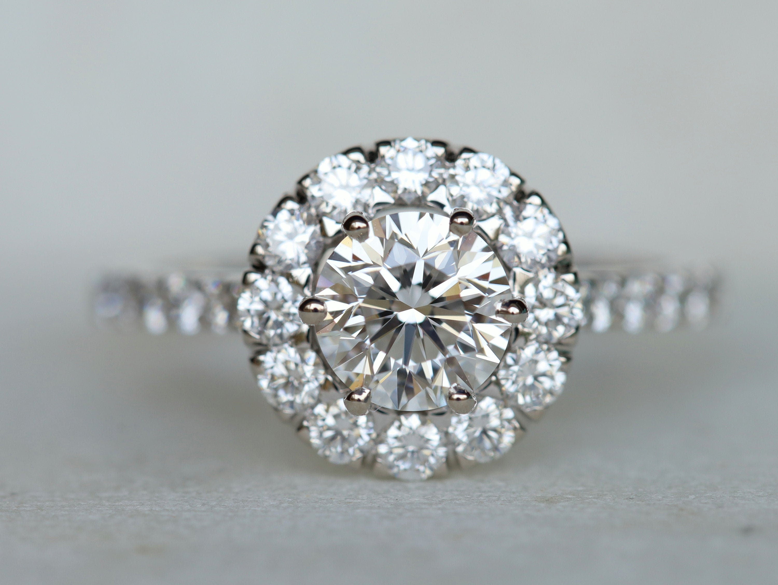 GIA Diamond Halo Engagement Ring | 1 Carat Certified Diamond | 18k Gold Proposal Ring -