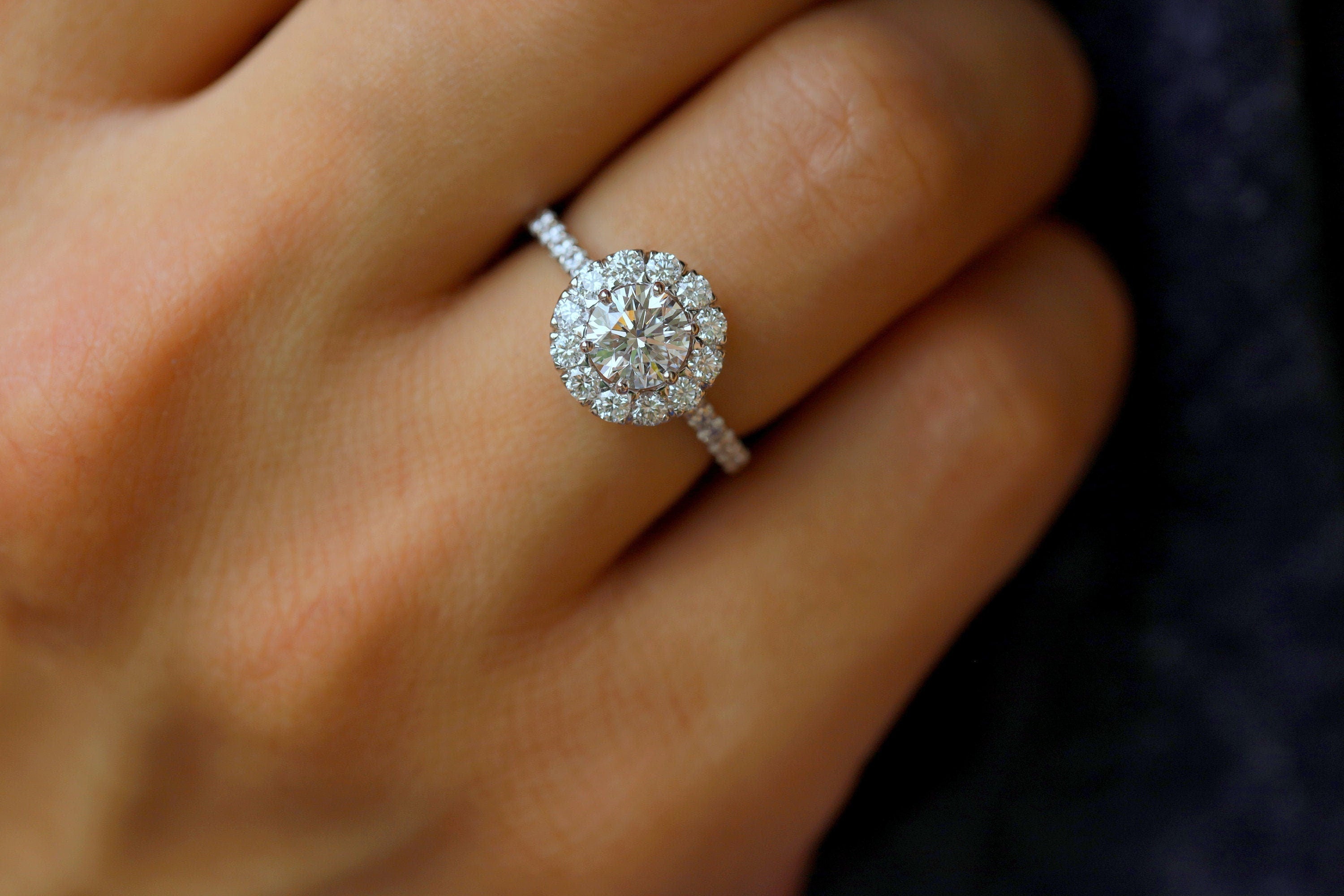 GIA Diamond Halo Engagement Ring | 1 Carat Certified Diamond | 18k Gold Proposal Ring -