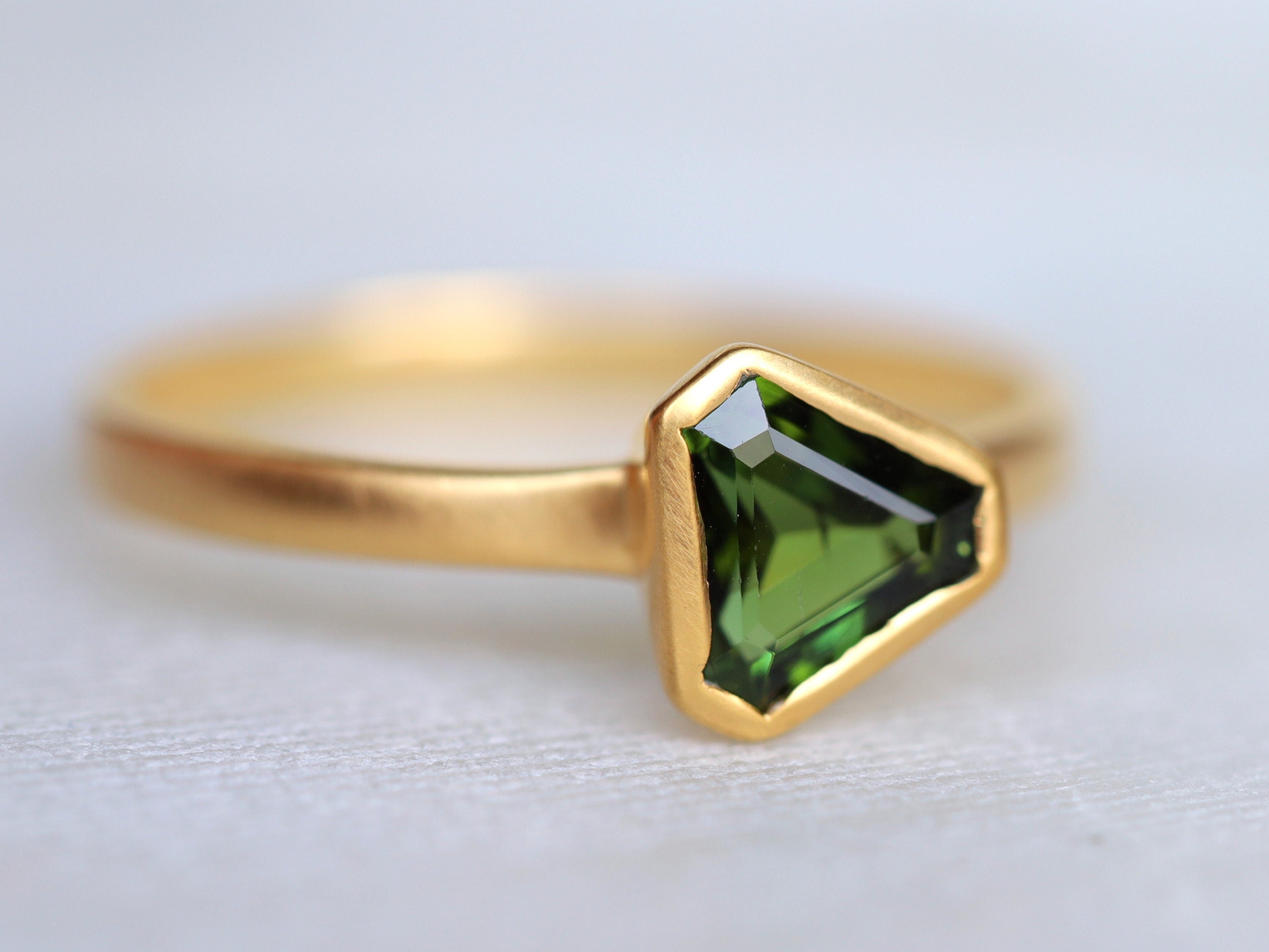 Fancy Green Tourmaline Stacking Ring | Candy Tourmaline Engagement Ring -