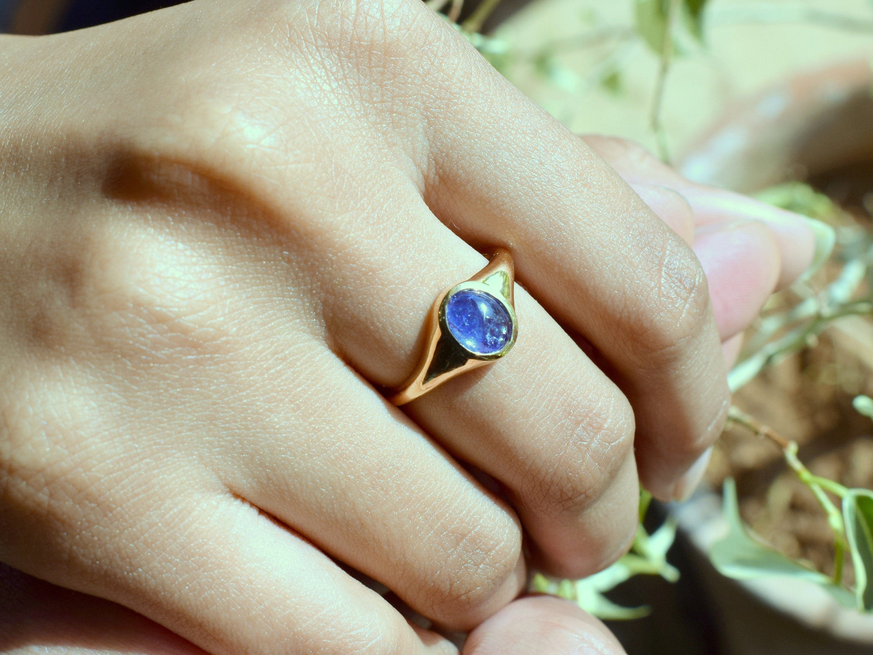 Tanzanite Signet Ring | Solid Gold & Silver Statement Ring | Bold Gemstone Jewelry -