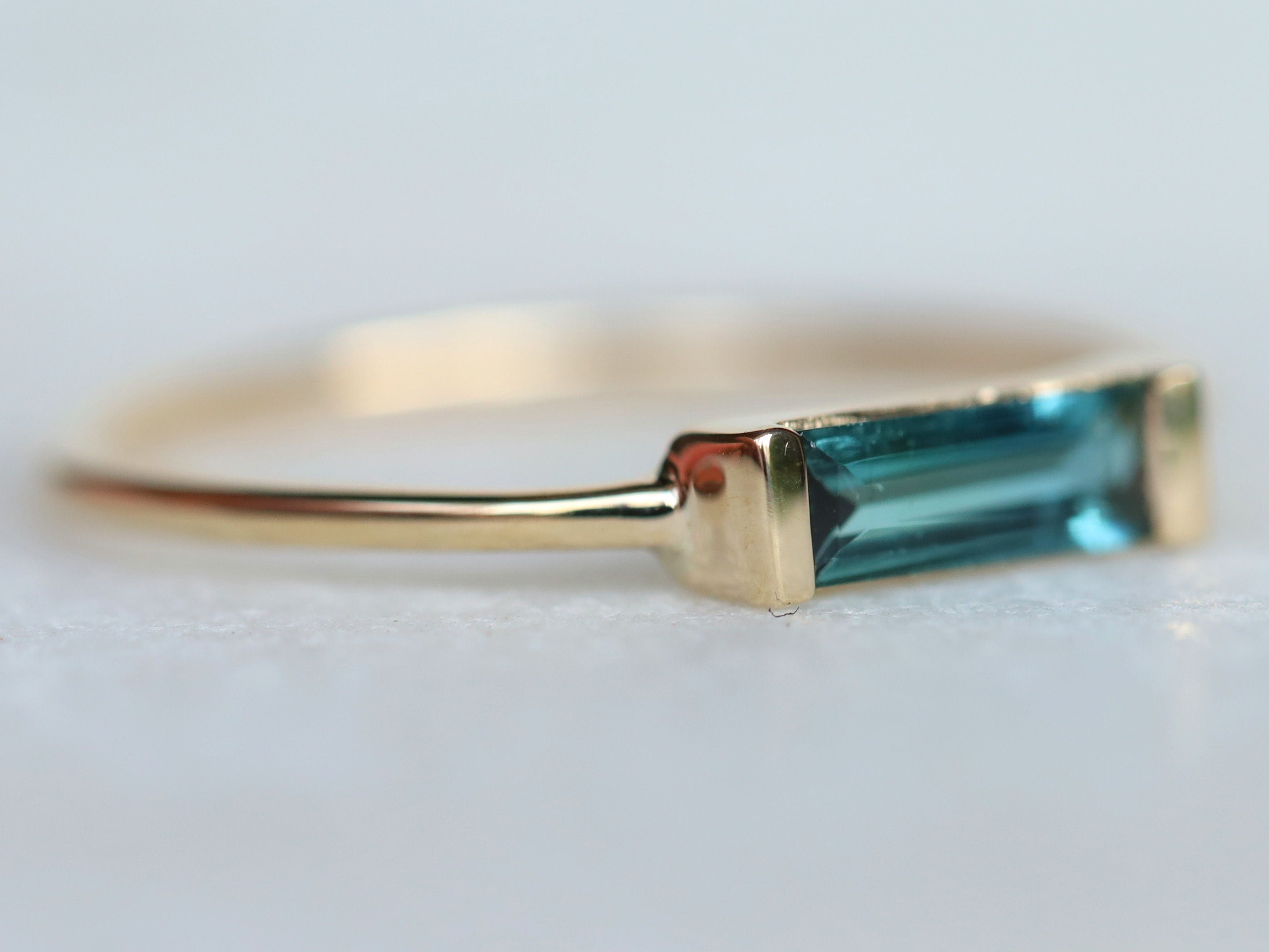 Blue Tourmaline Baguette Ring | Indicolite Tourmaline Jewelry | Elegant Blue Tourmaline Design -
