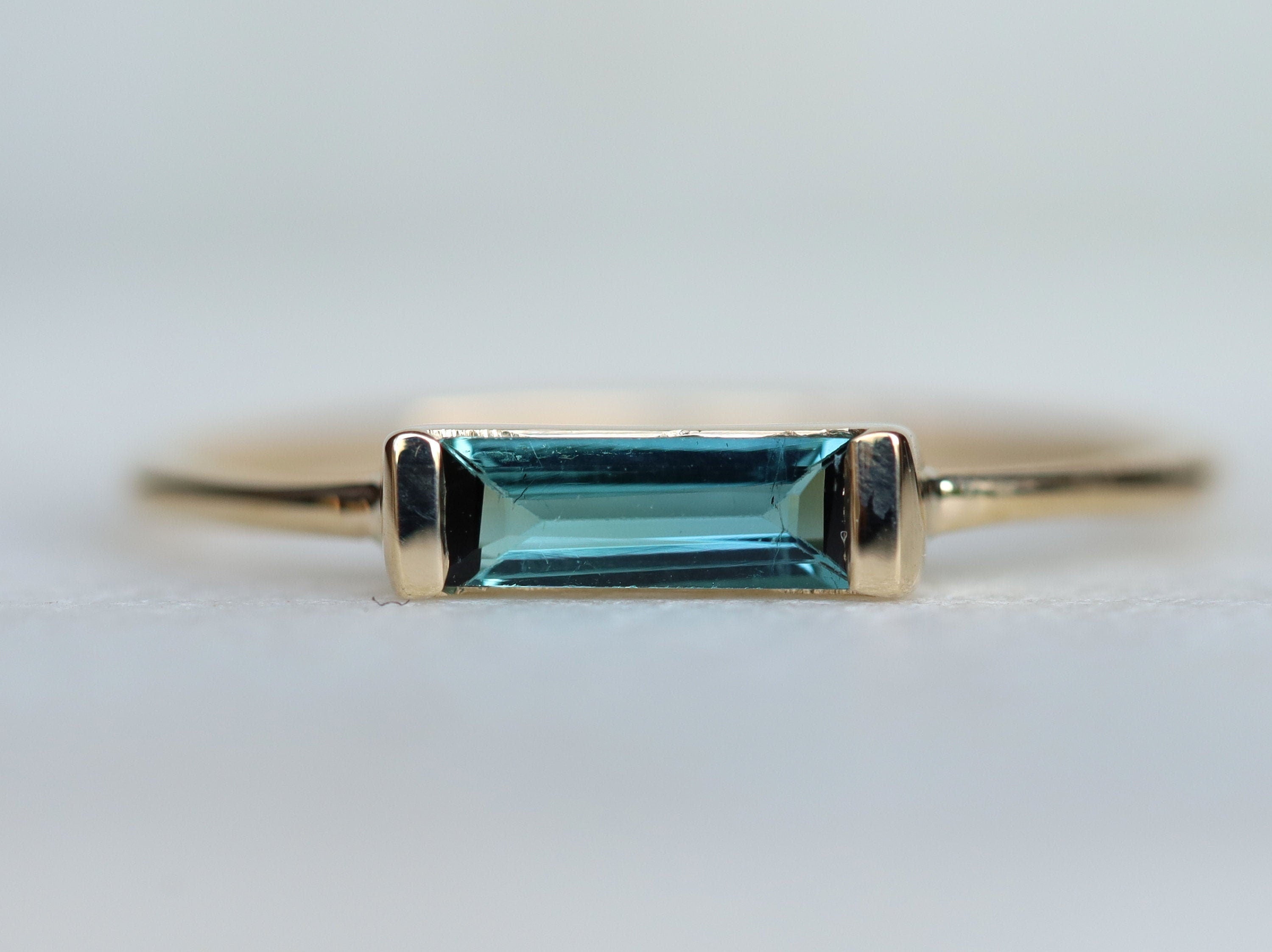 Blue Tourmaline Baguette Ring | Indicolite Tourmaline Jewelry | Elegant Blue Tourmaline Design -