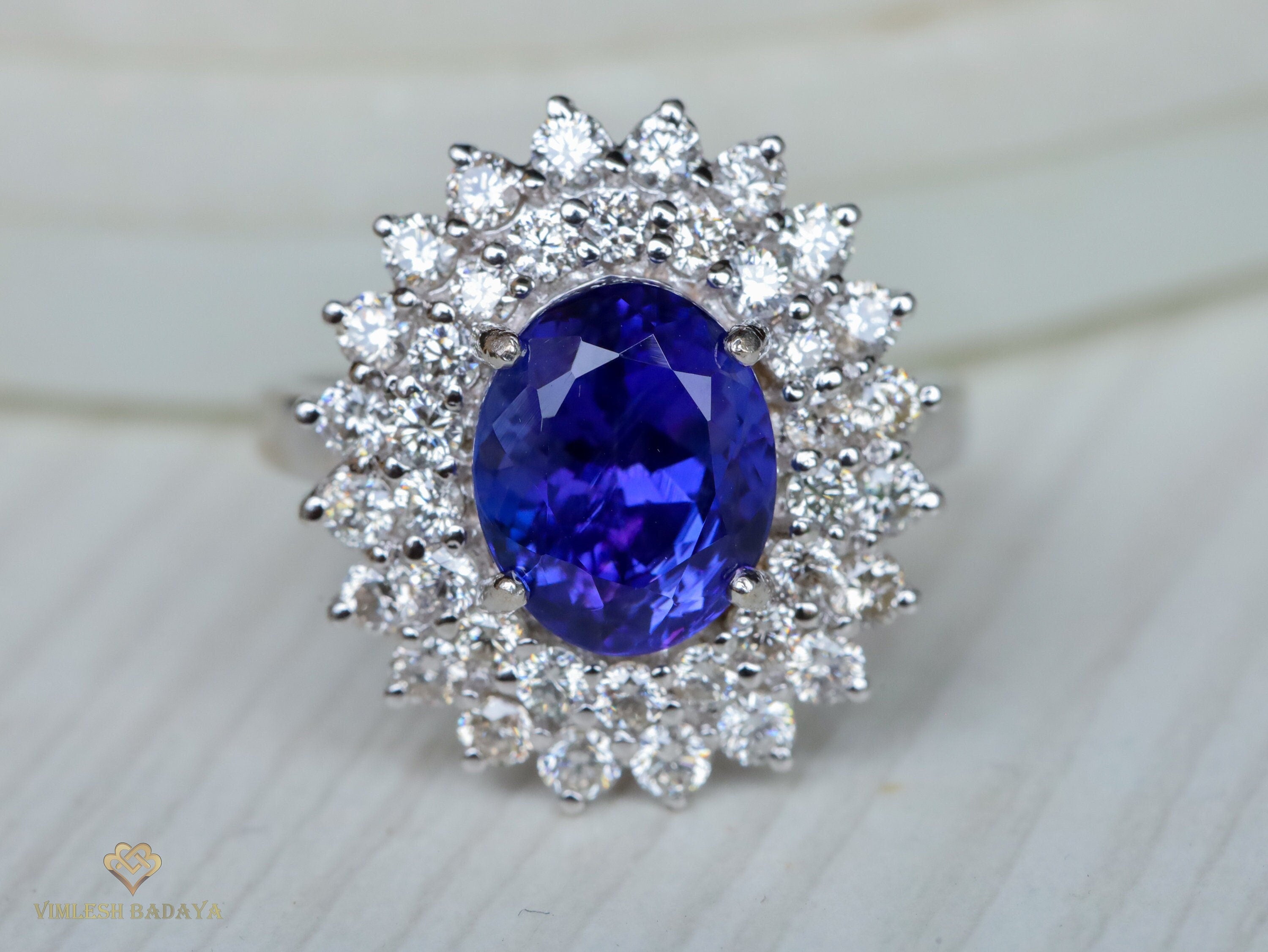 4 Carat Natural Tanzanite Diamond Engagement Ring | Oval Cut | Art Deco Engagement Ring -