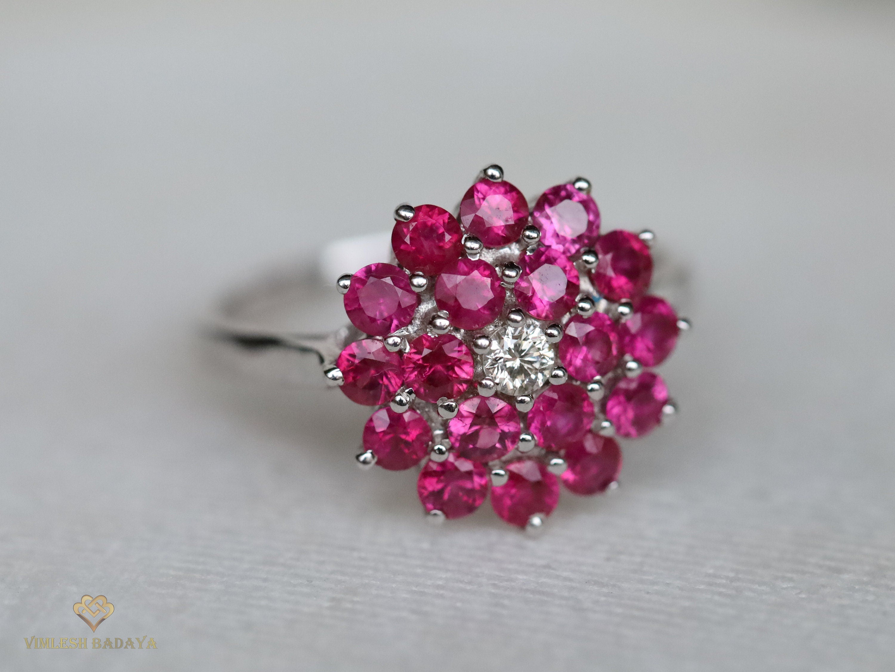 Vintage Ruby Diamond Cluster Ring | Ruby Engagement Ring | July Birthstone -