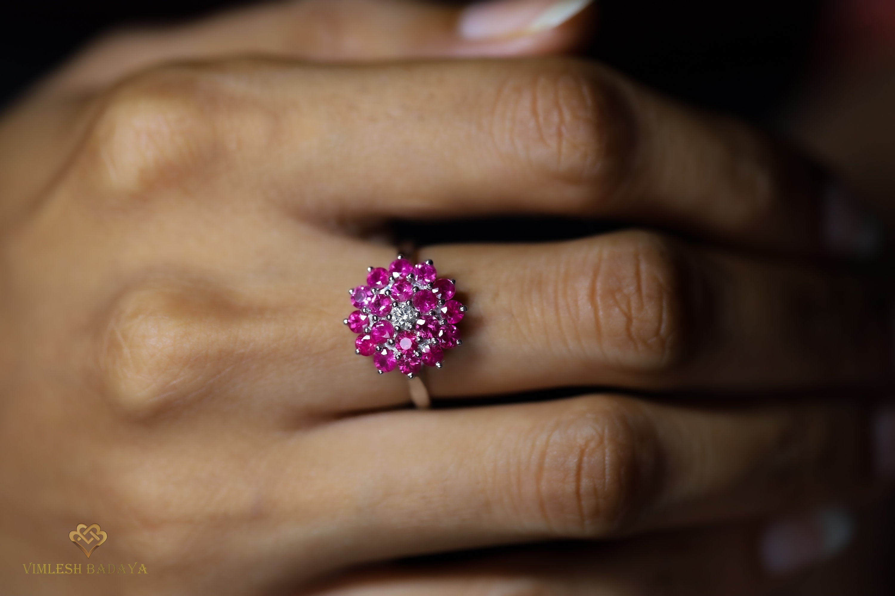 Vintage Ruby Diamond Cluster Ring | Ruby Engagement Ring | July Birthstone -