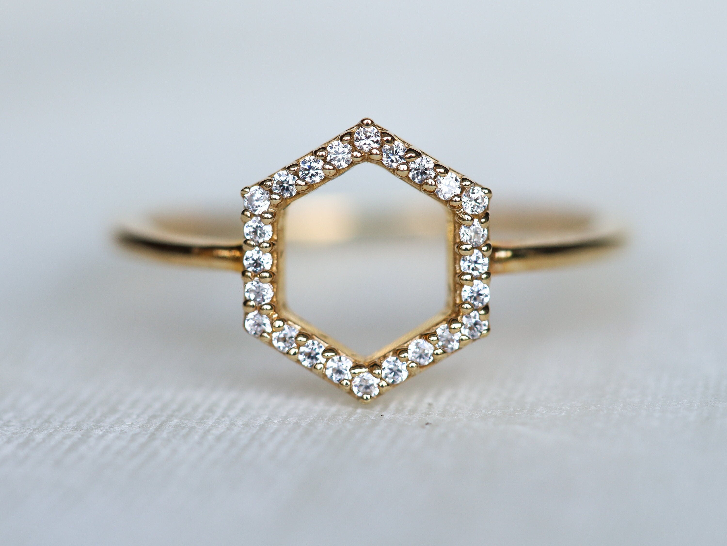 Hexagon Shape Diamond Ring | Fancy Shaped Diamond Stacking Ring | Dainty Gift for Her -