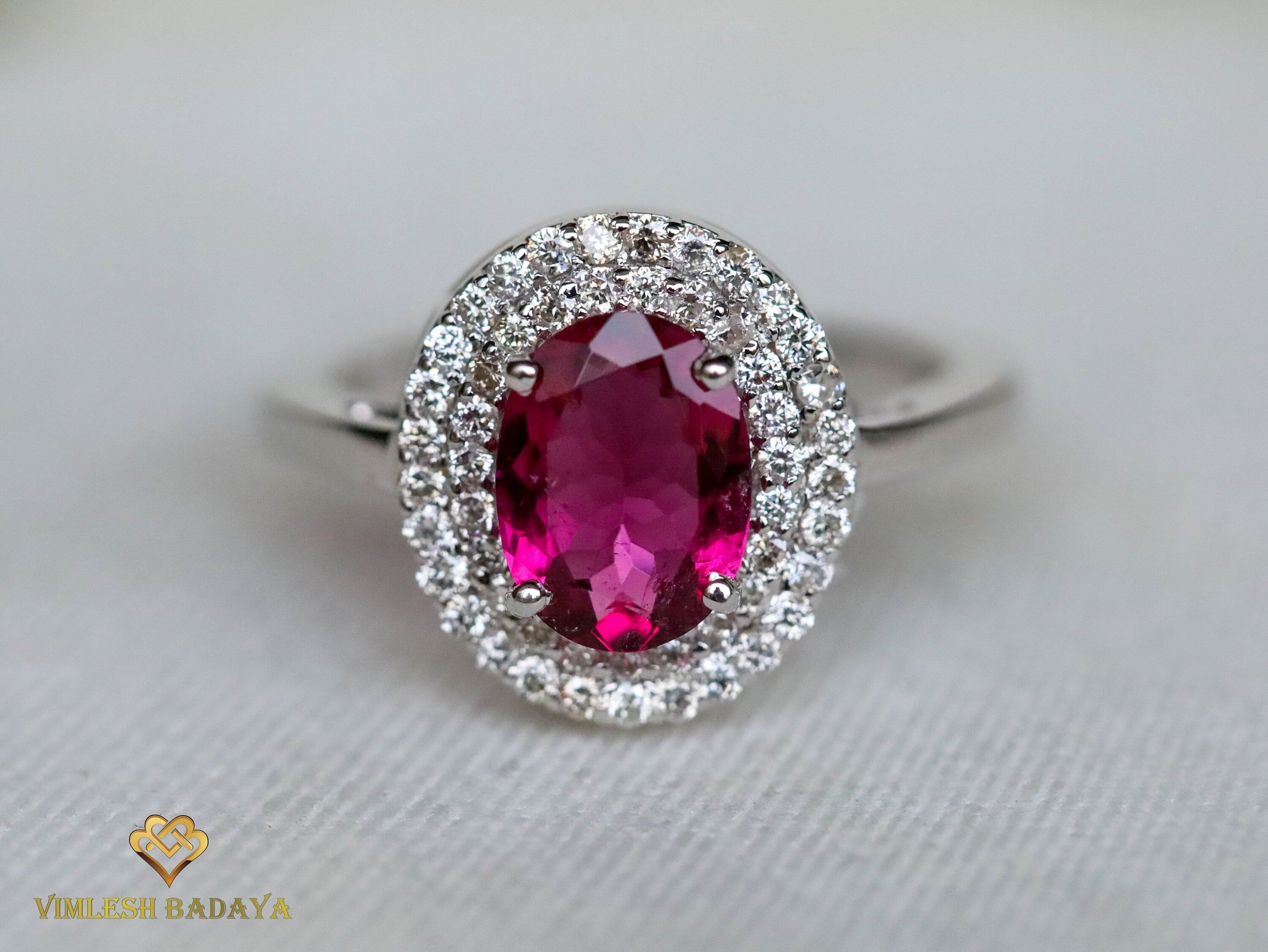 Pink Tourmaline Engagement Ring | Art Deco Style, Pink Tourmaline & Diamond, October Birthstone -