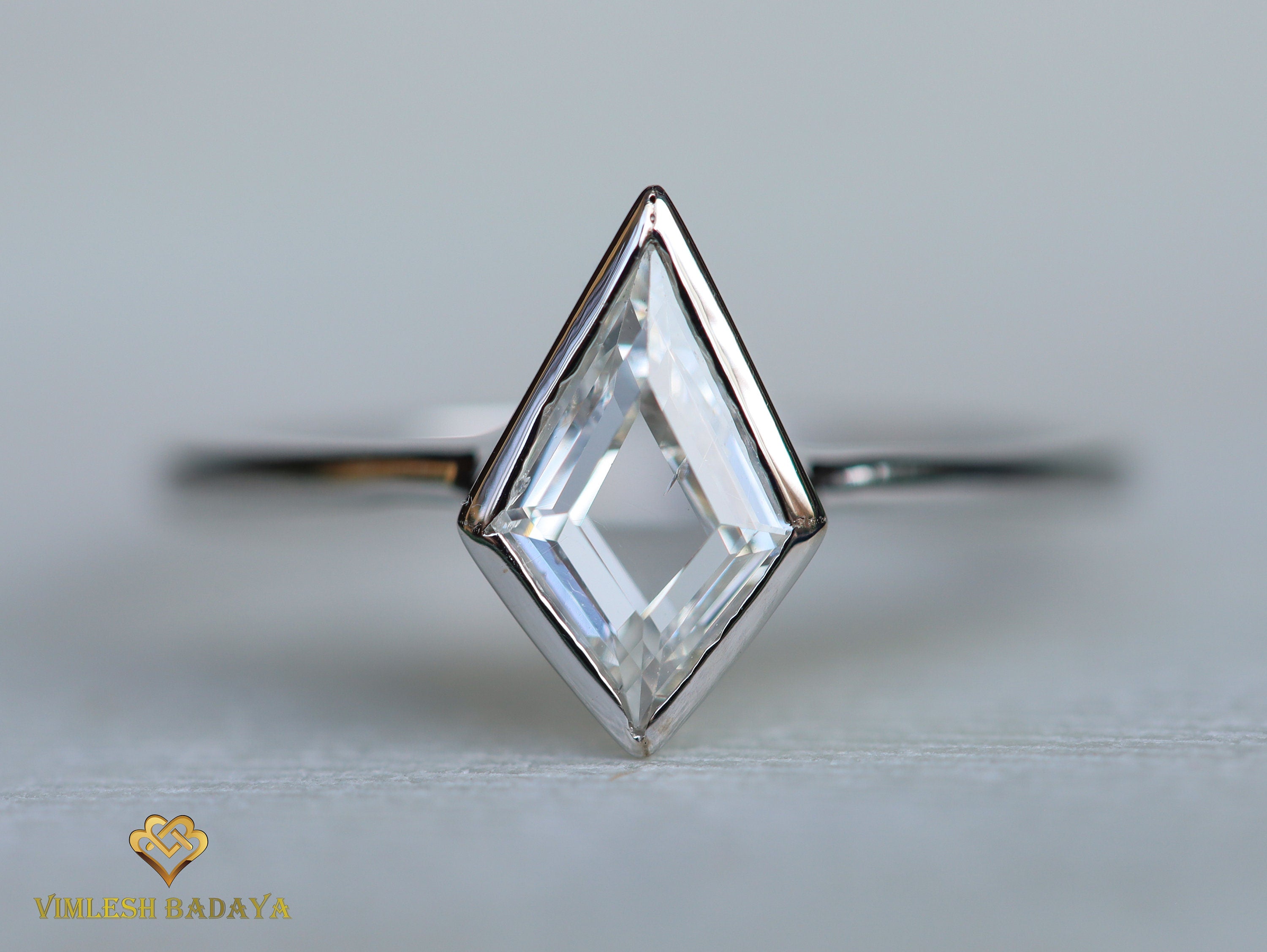 Kite Diamond Solitaire Engagement Ring | White Gold Geometric Diamond Ring | Anniversary Ring -