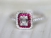 Diamond & Ruby Ring | Illusion Setting | Diamond Baguette Engagement | Anniversary Ring -