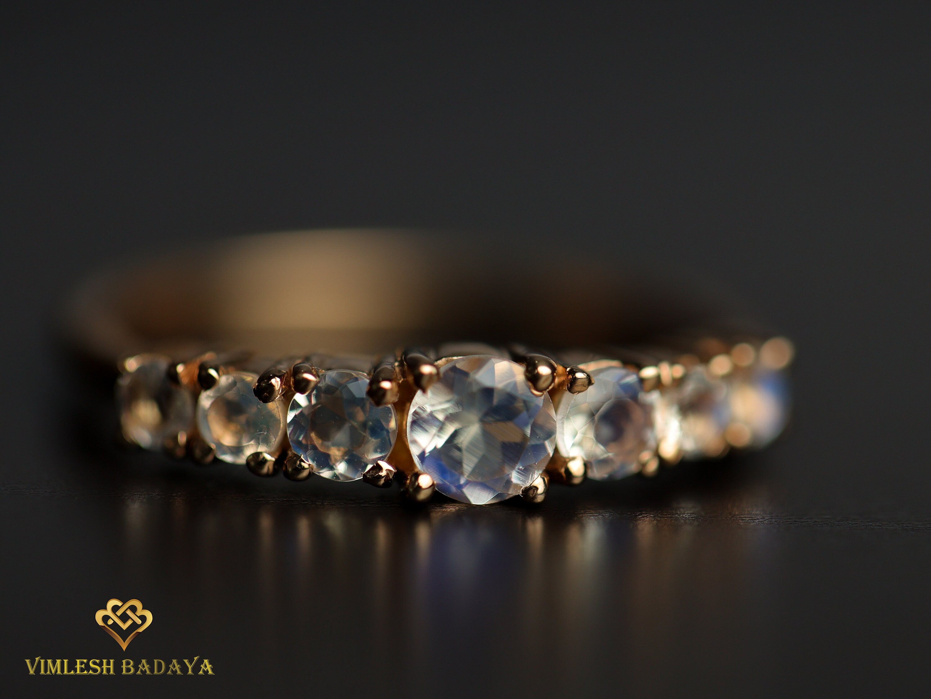 Rainbow Moonstone Engagement Ring | 7 Stone June Birthstone Ring | Solid Gold Cluster Ring -