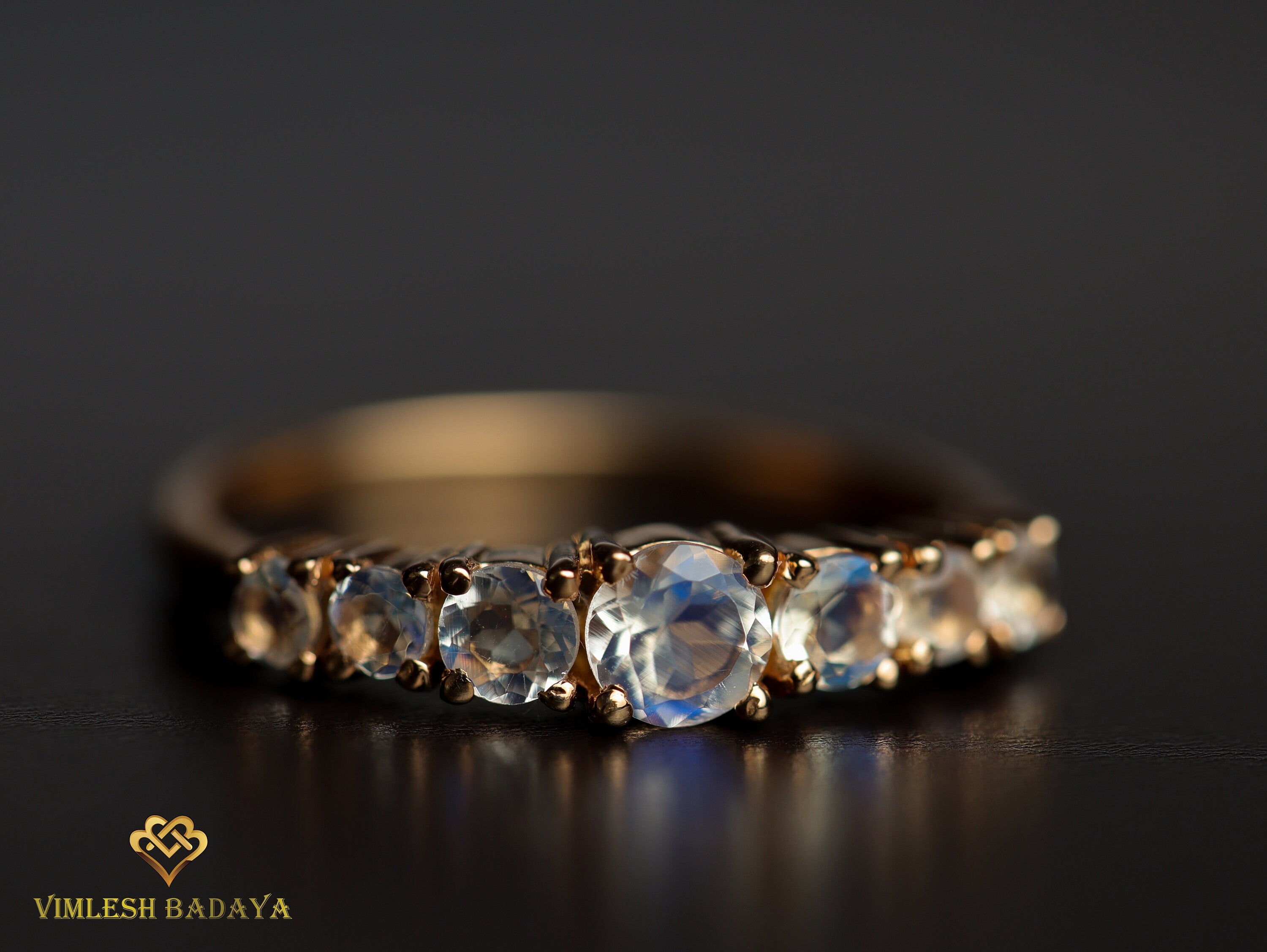 Rainbow Moonstone Engagement Ring | 7 Stone June Birthstone Ring | Solid Gold Cluster Ring -