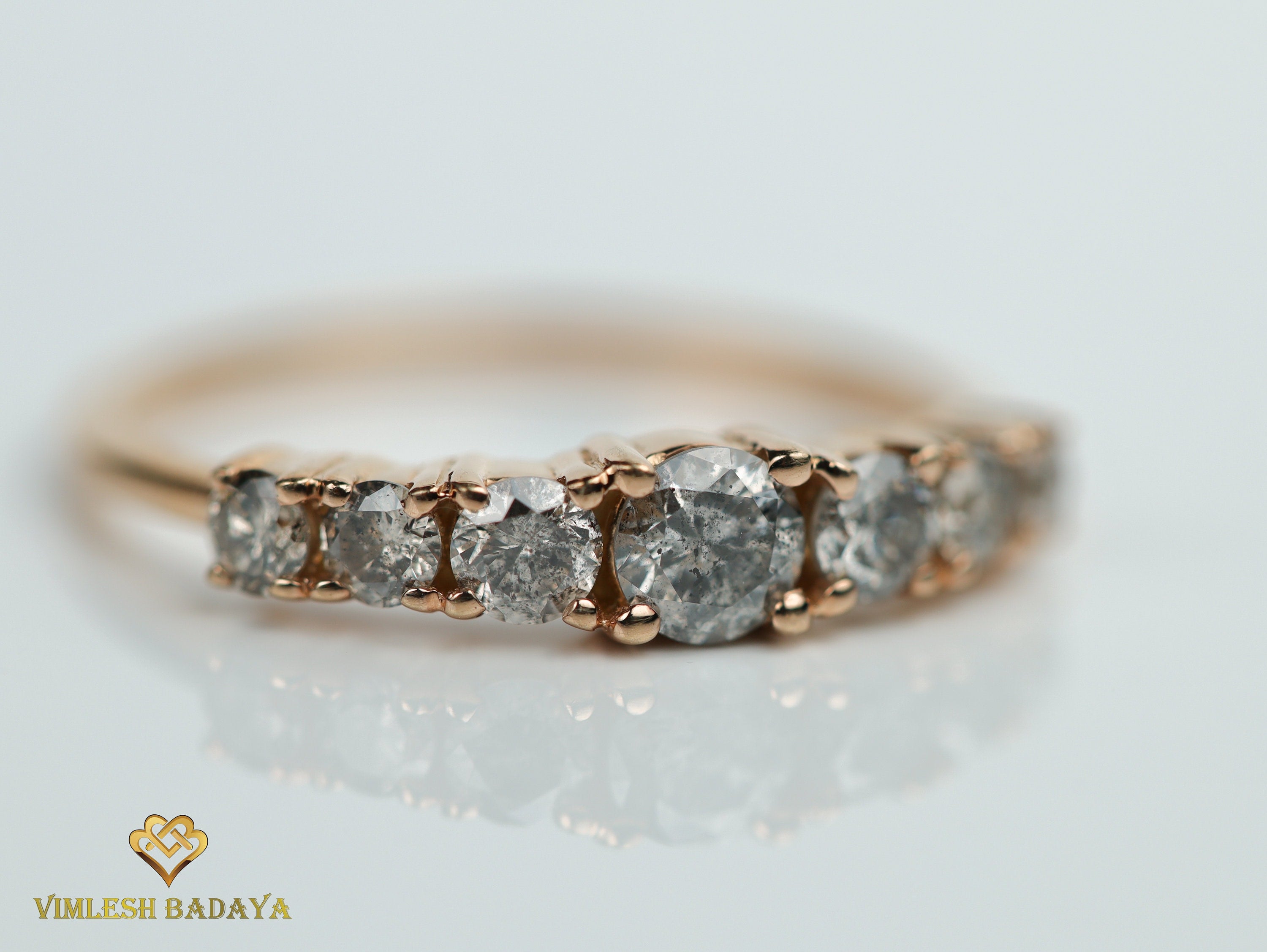 7-Stone Gray Diamond Wedding Band | Salt & Pepper Large Diamond Ring -