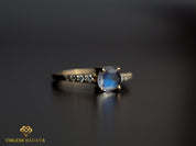 Moonstone Engagement Ring Set | Pear Cut Moonstone Ring | Curved Wedding Ring -