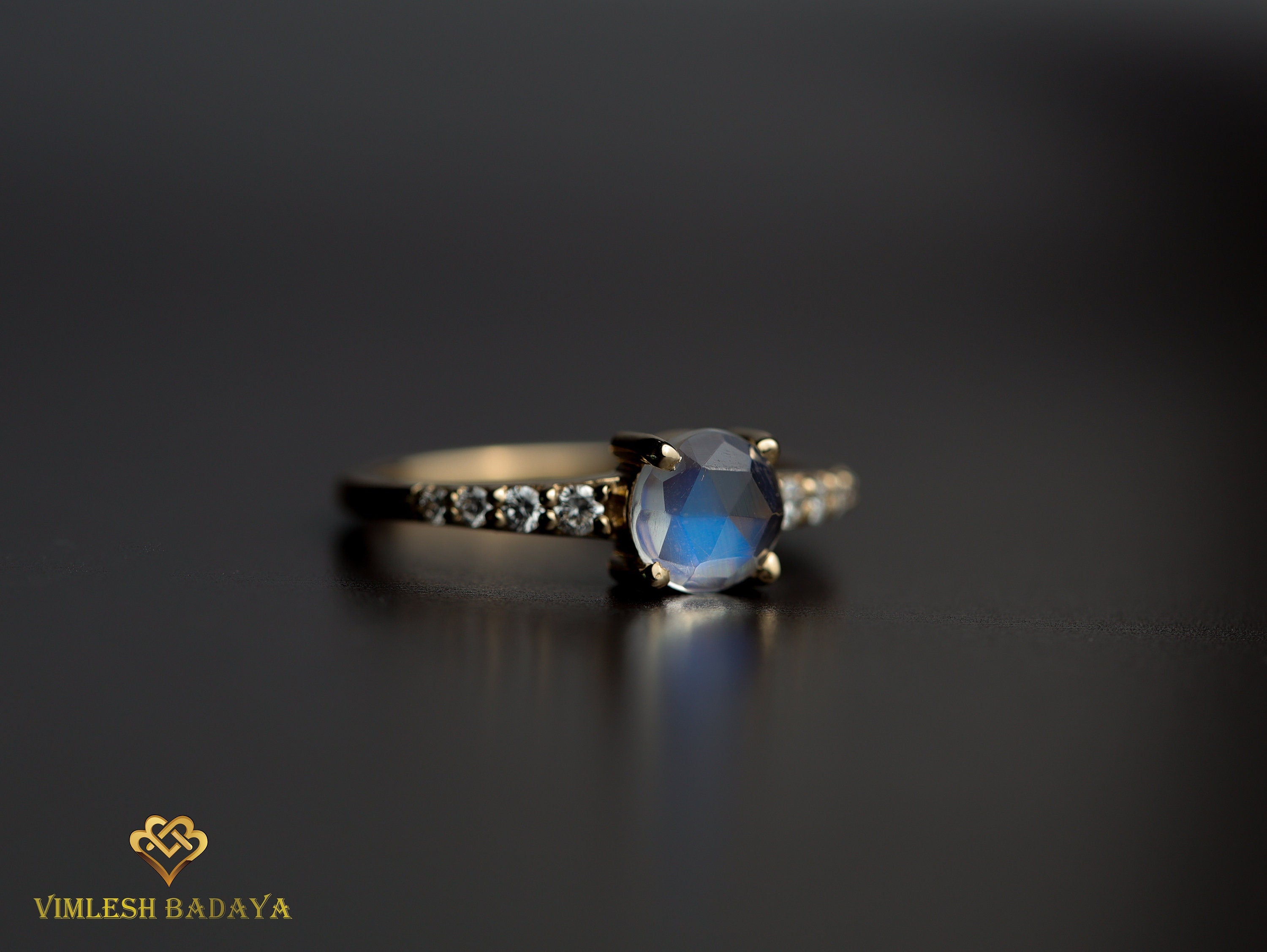 Moonstone Engagement Ring Set | Pear Cut Moonstone Ring | Curved Wedding Ring -