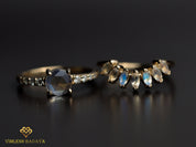 Moonstone Engagement Ring Set | Pear Cut Moonstone Ring | Curved Wedding Ring -