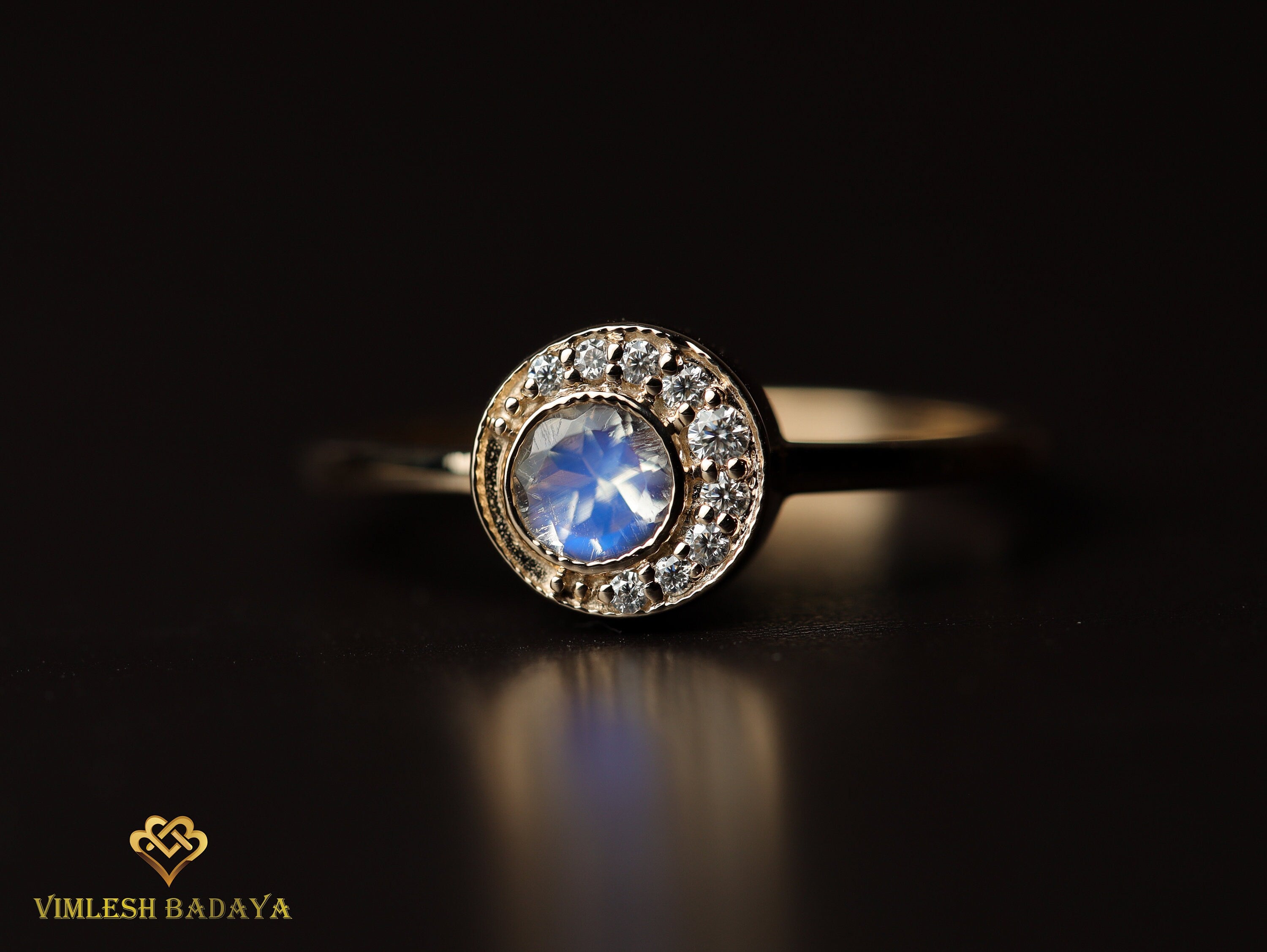 Moonstone Sun & Moon Engagement Ring | Rainbow Moonstone Ring | Round Cut Engagement Ring -