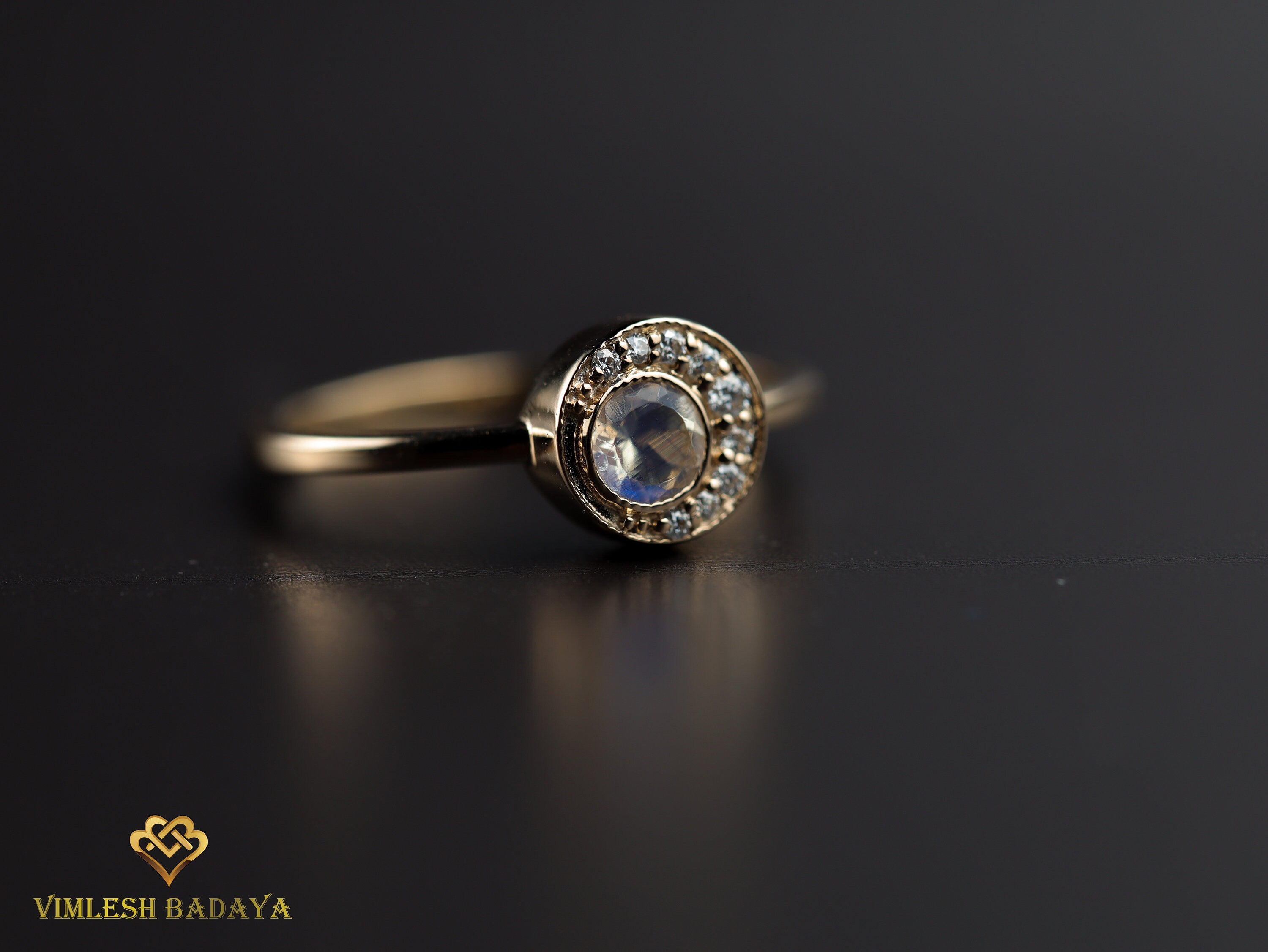 Moonstone Sun & Moon Engagement Ring | Rainbow Moonstone Ring | Round Cut Engagement Ring -