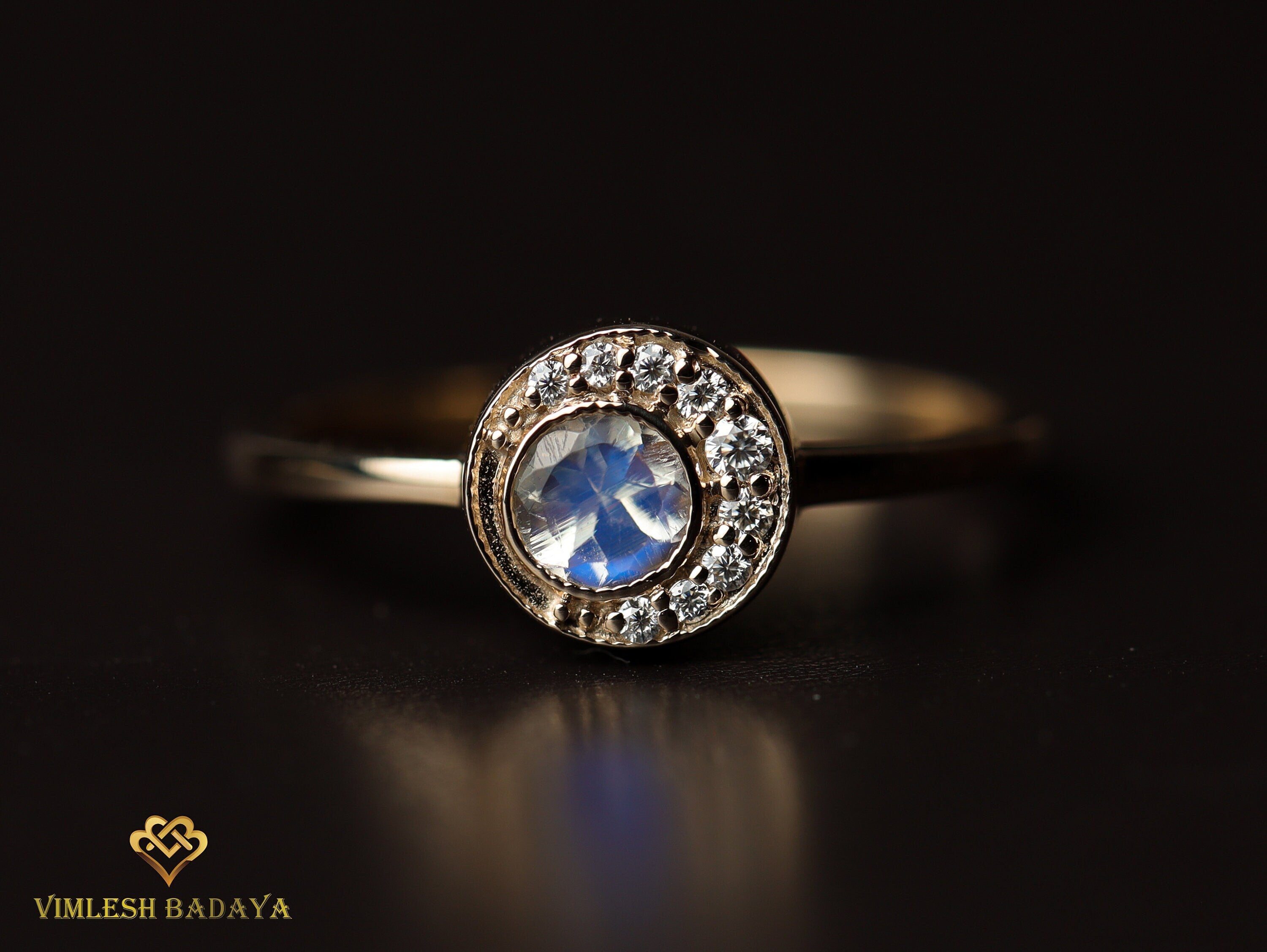 Moonstone Sun & Moon Engagement Ring | Rainbow Moonstone Ring | Round Cut Engagement Ring -