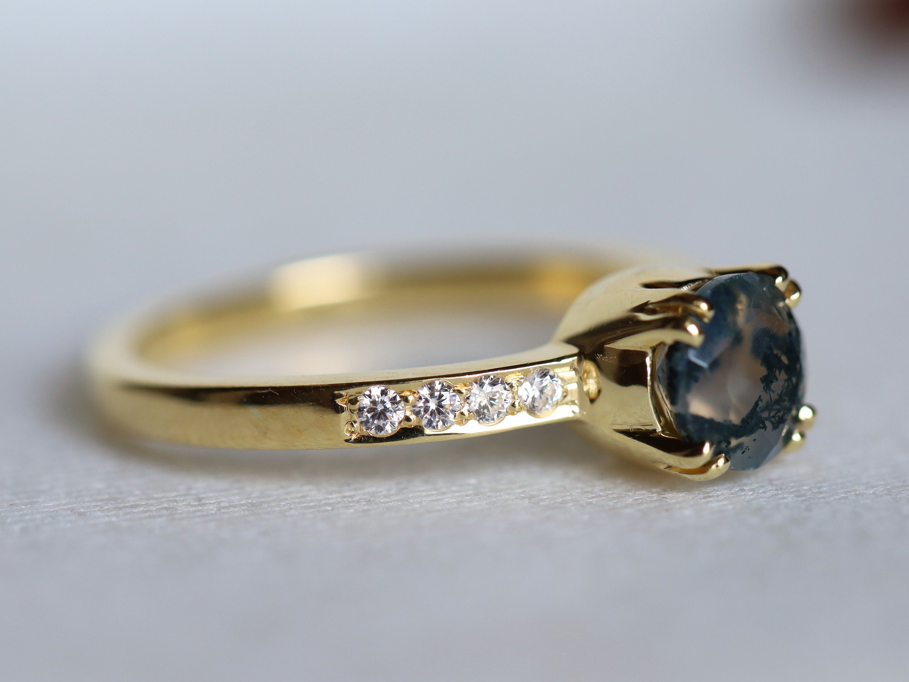 Moss Agate Engagement Ring | Large Moss Agate Solitaire Ring | Anniversary Promise Ring -