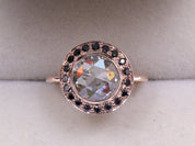 1.5 Carat Diamond Halo Ring | Rose Cut Halo | Black Diamond Ring | Art Deco -