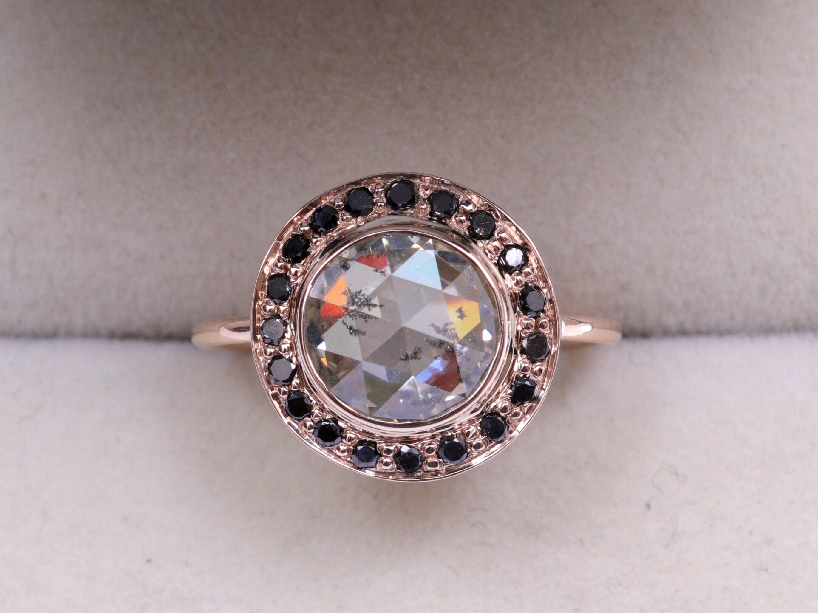 1.5 Carat Diamond Halo Ring | Rose Cut Halo | Black Diamond Ring | Art Deco -