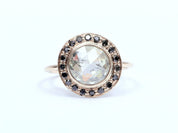 1.5 Carat Diamond Halo Ring | Rose Cut Halo | Black Diamond Ring | Art Deco -