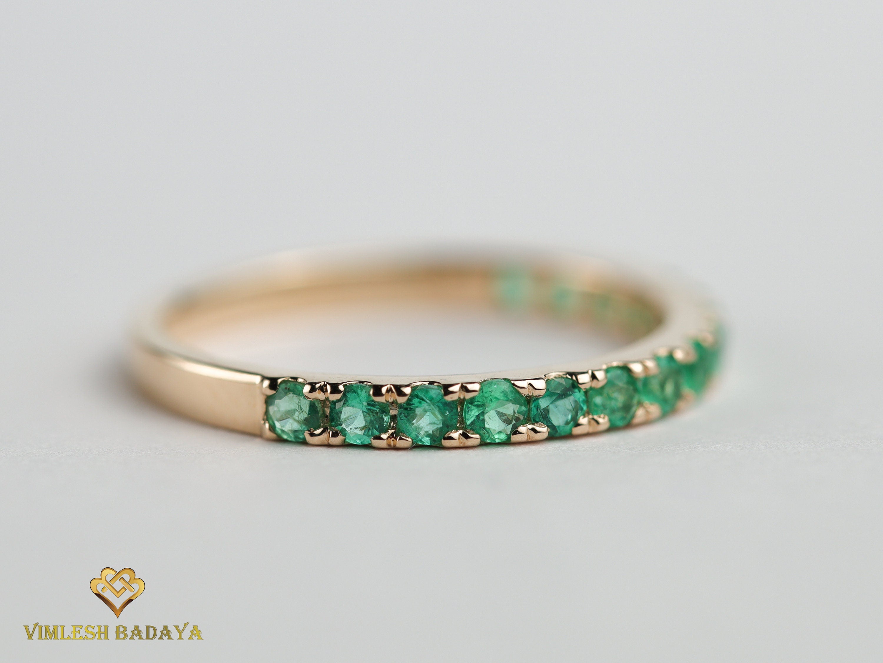 Emerald Wedding Band | 2mm Emerald Eternity Ring -