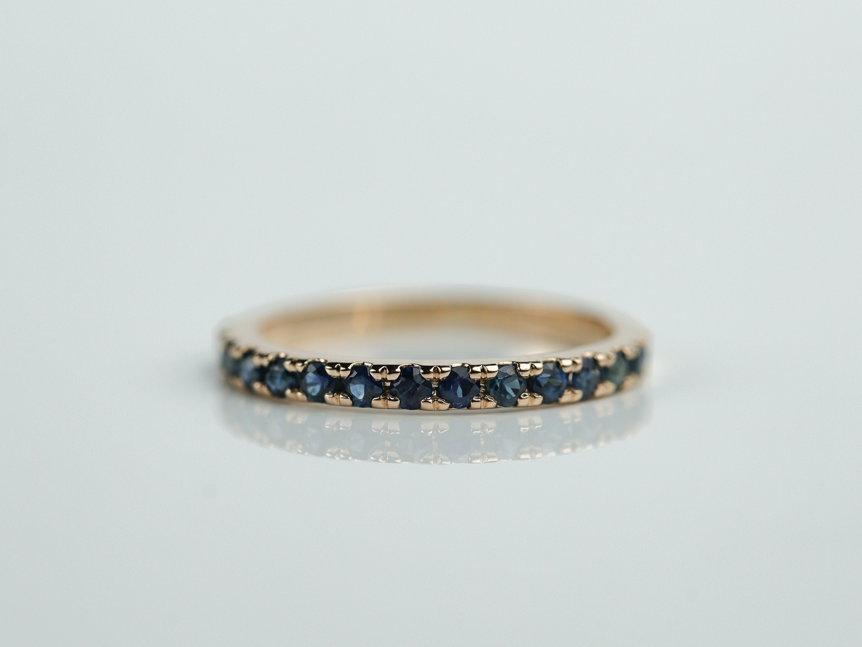 Half Eternity Blue Sapphire Wedding Ring | 2mm Sapphire Wedding Band | Pink Sapphire Wedding Ring -