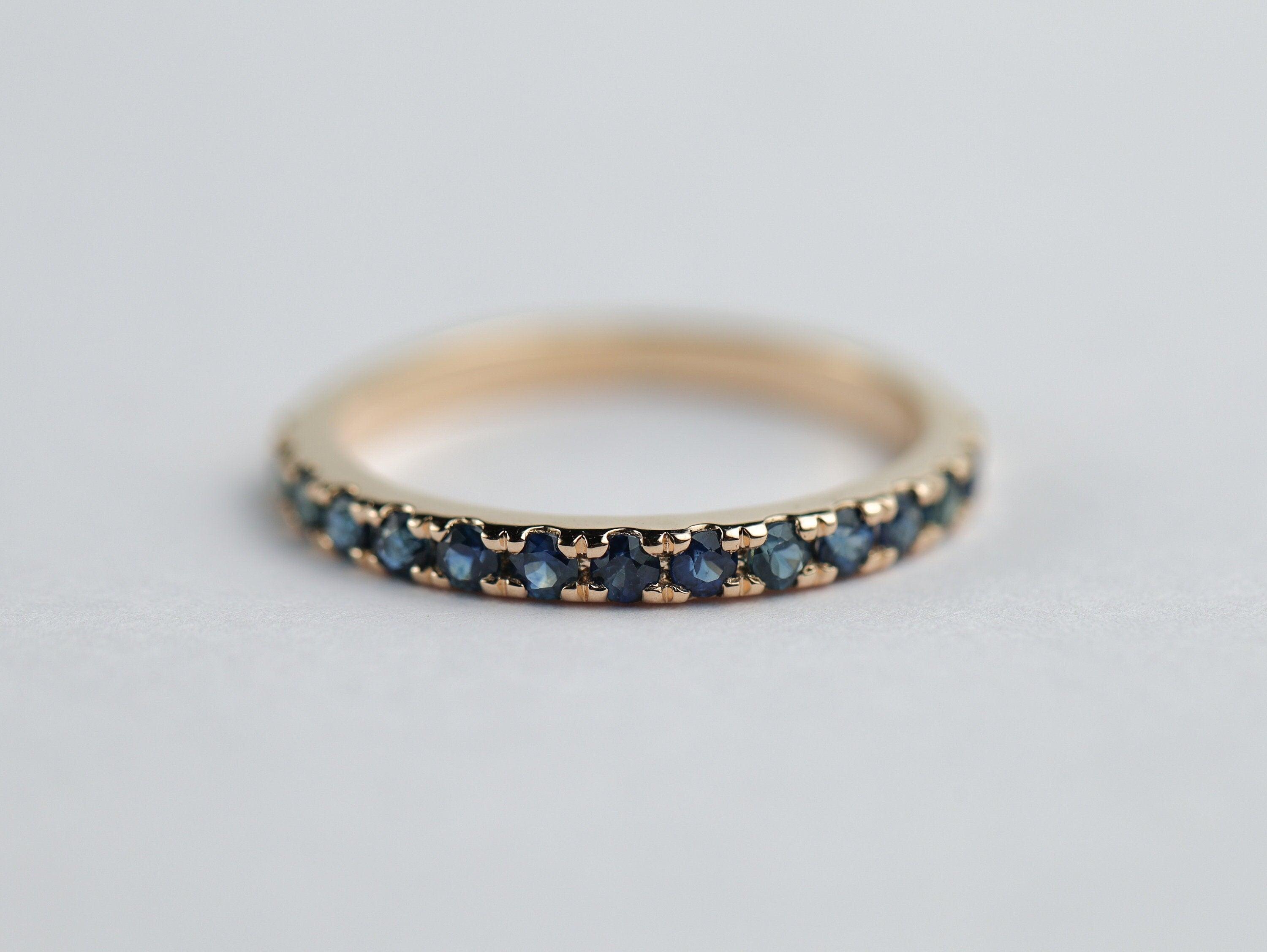 Half Eternity Blue Sapphire Wedding Ring | 2mm Sapphire Wedding Band | Pink Sapphire Wedding Ring -