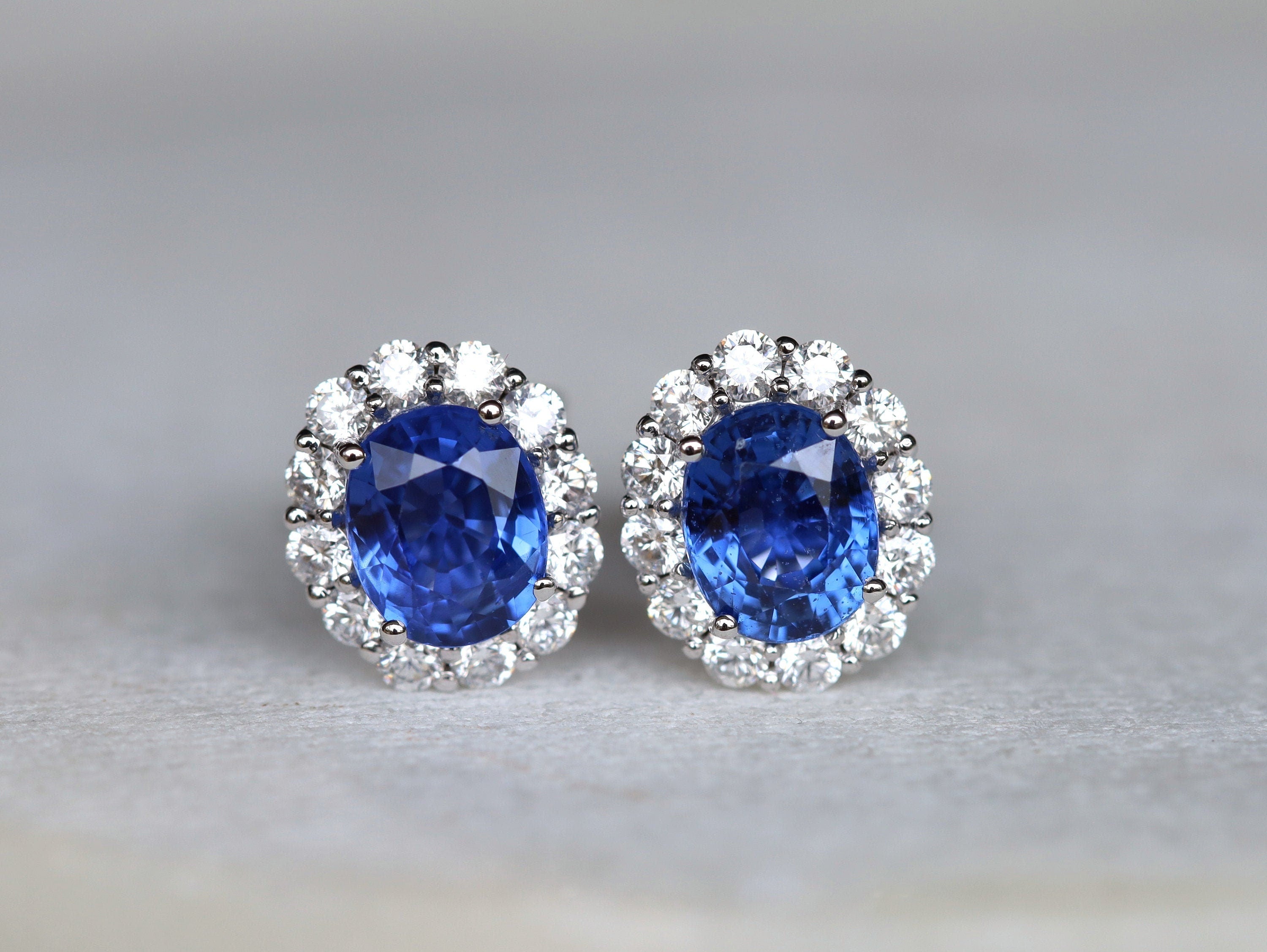 Natural Blue Sapphire Halo Earrings | Sapphire Stud Earrings | Gold Studs | Genuine Sapphire Jewelry -