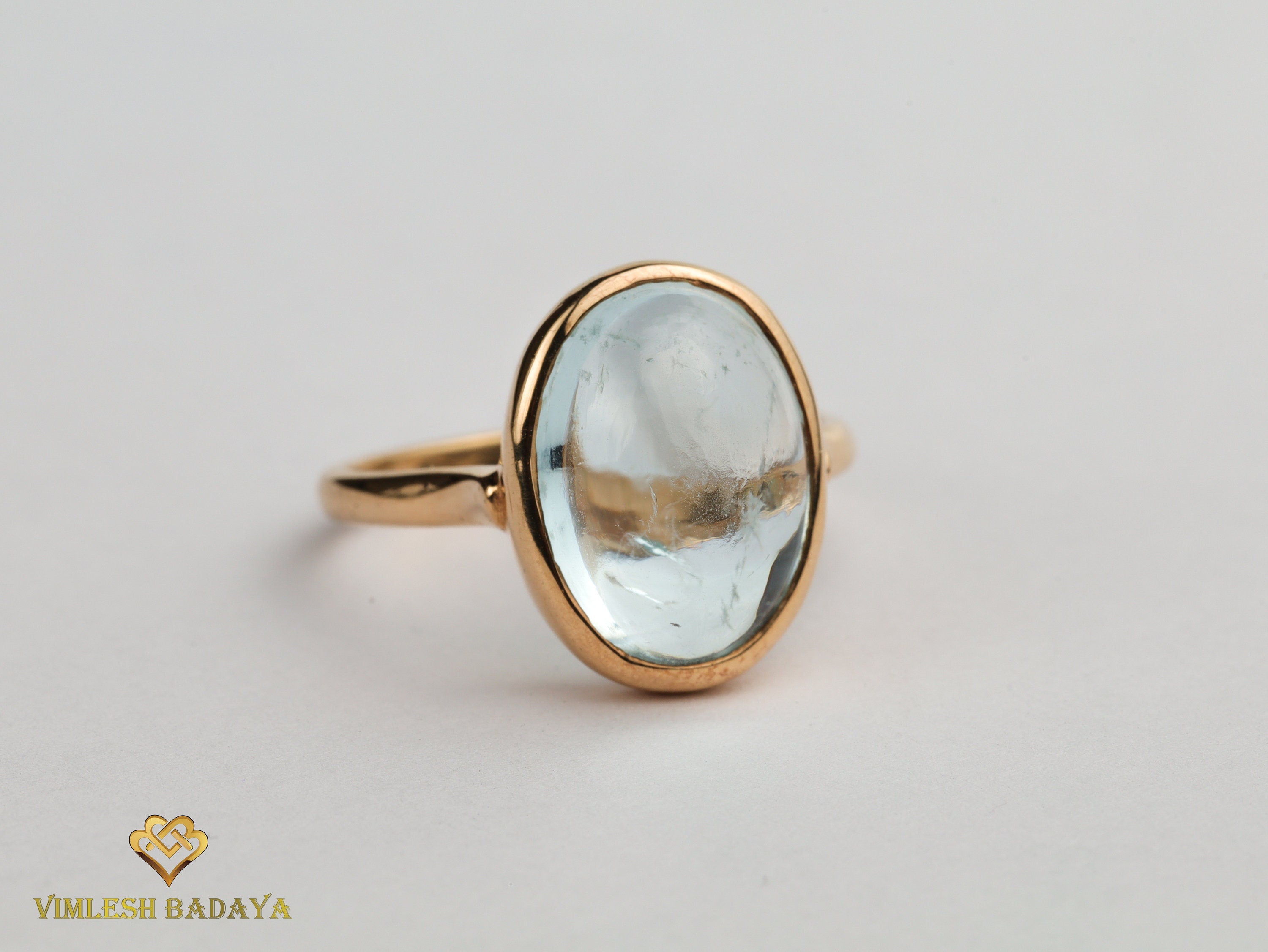 Aquamarine Engagement Ring | Statement 15ct Aquamarine Ring | Bezel Set in Solid Gold -
