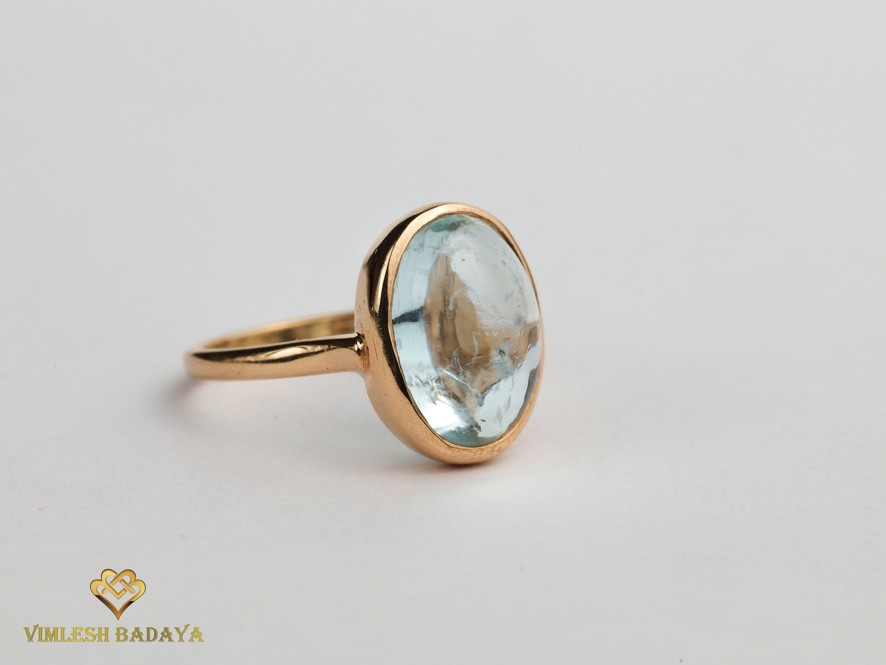 Aquamarine Engagement Ring | Statement 15ct Aquamarine Ring | Bezel Set in Solid Gold -