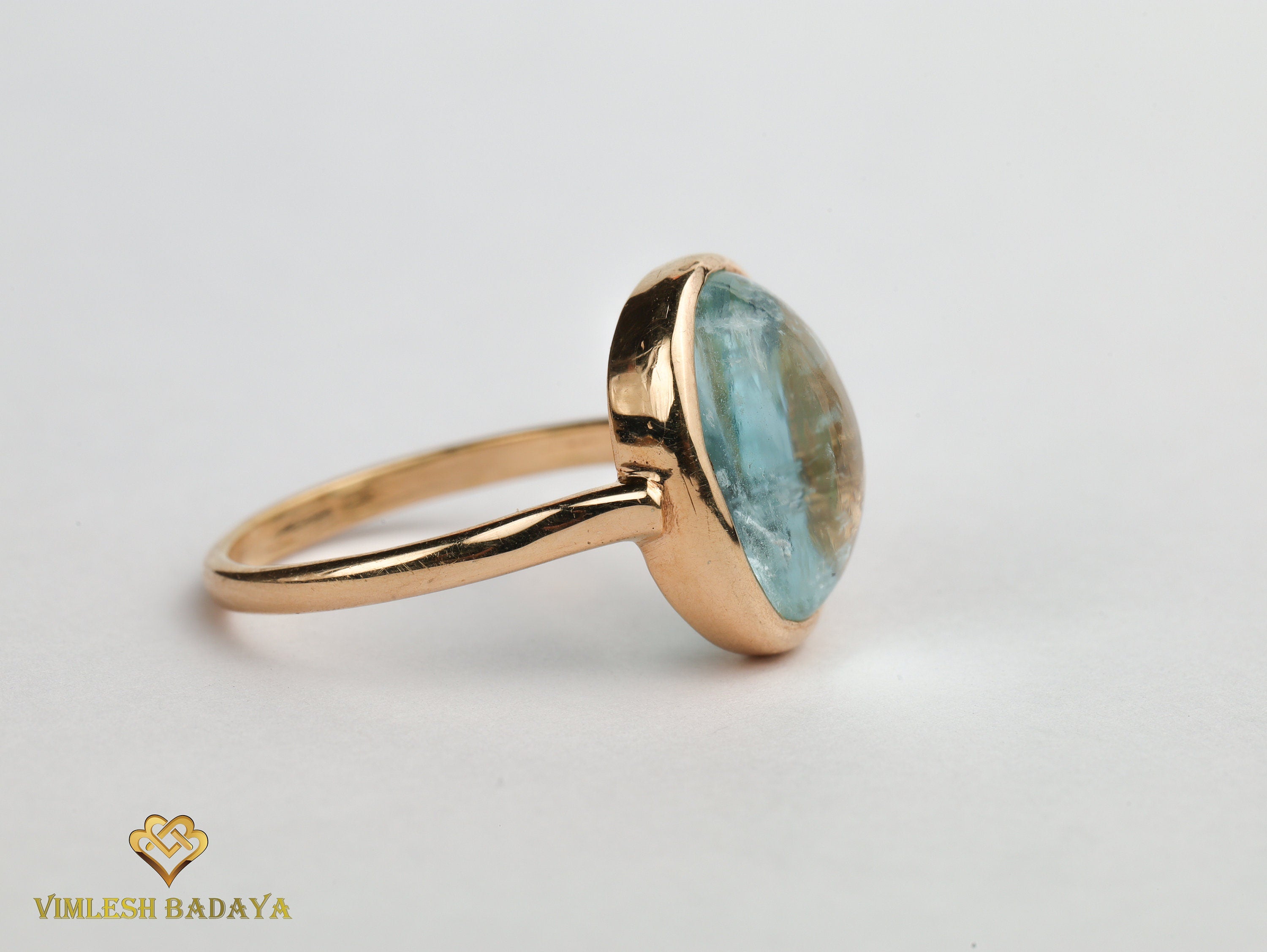 Aquamarine Engagement Ring | Statement 15ct Aquamarine Ring | Bezel Set in Solid Gold -