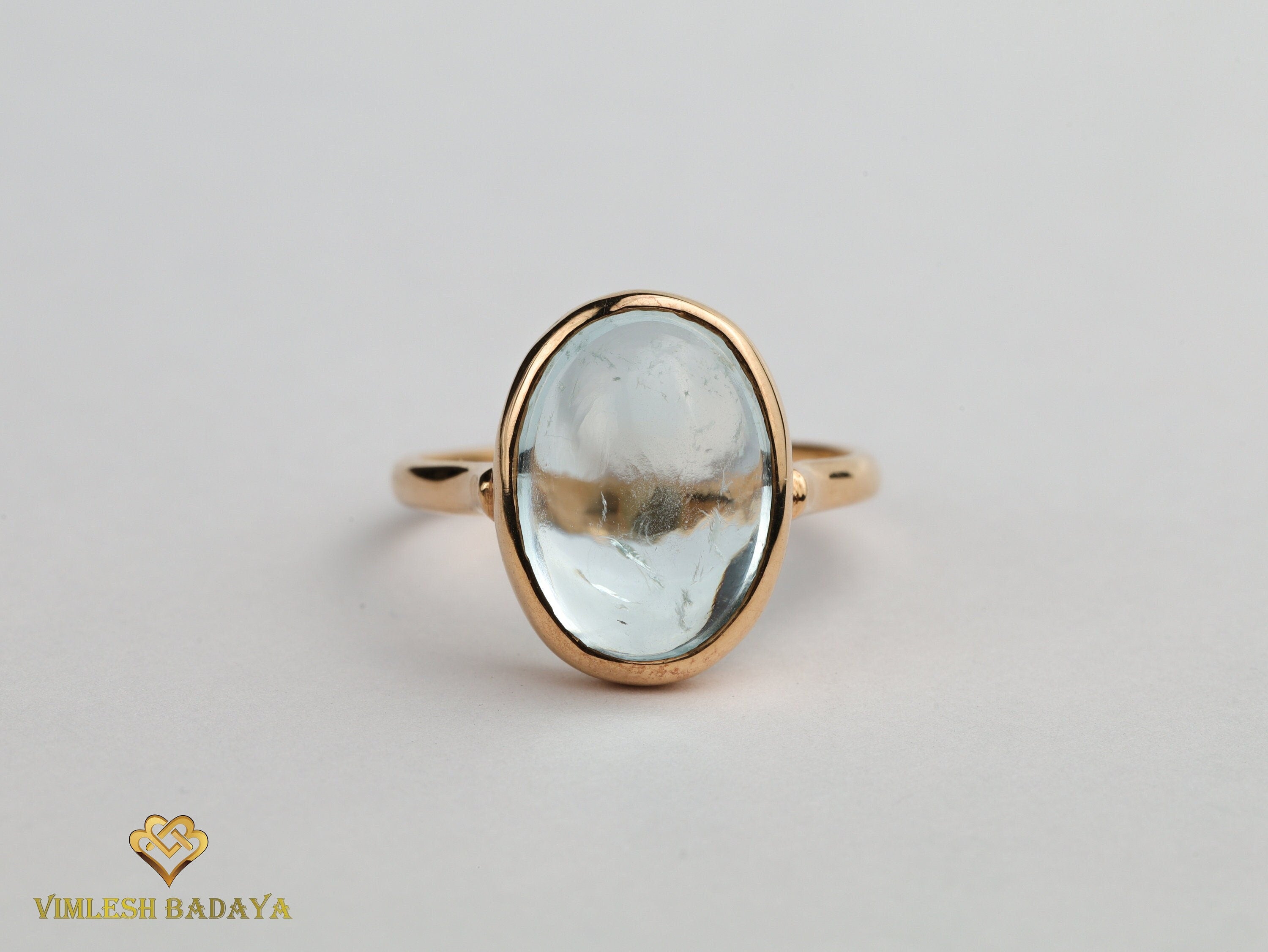 Aquamarine Engagement Ring | Statement 15ct Aquamarine Ring | Bezel Set in Solid Gold -