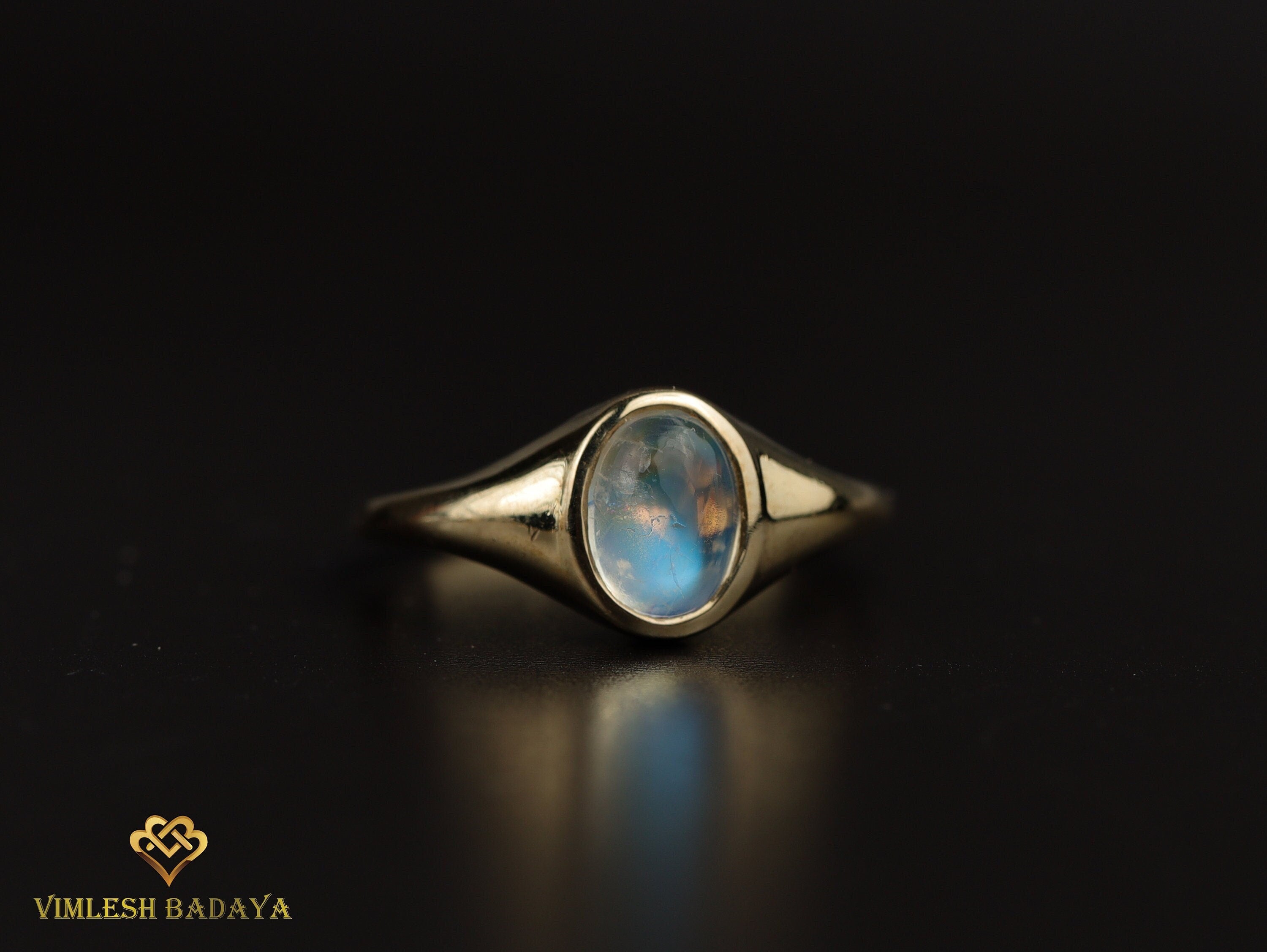 Moonstone Signet Ring | Solid Gold Rainbow Moonstone Signet Ring | Father’s Day Gift -