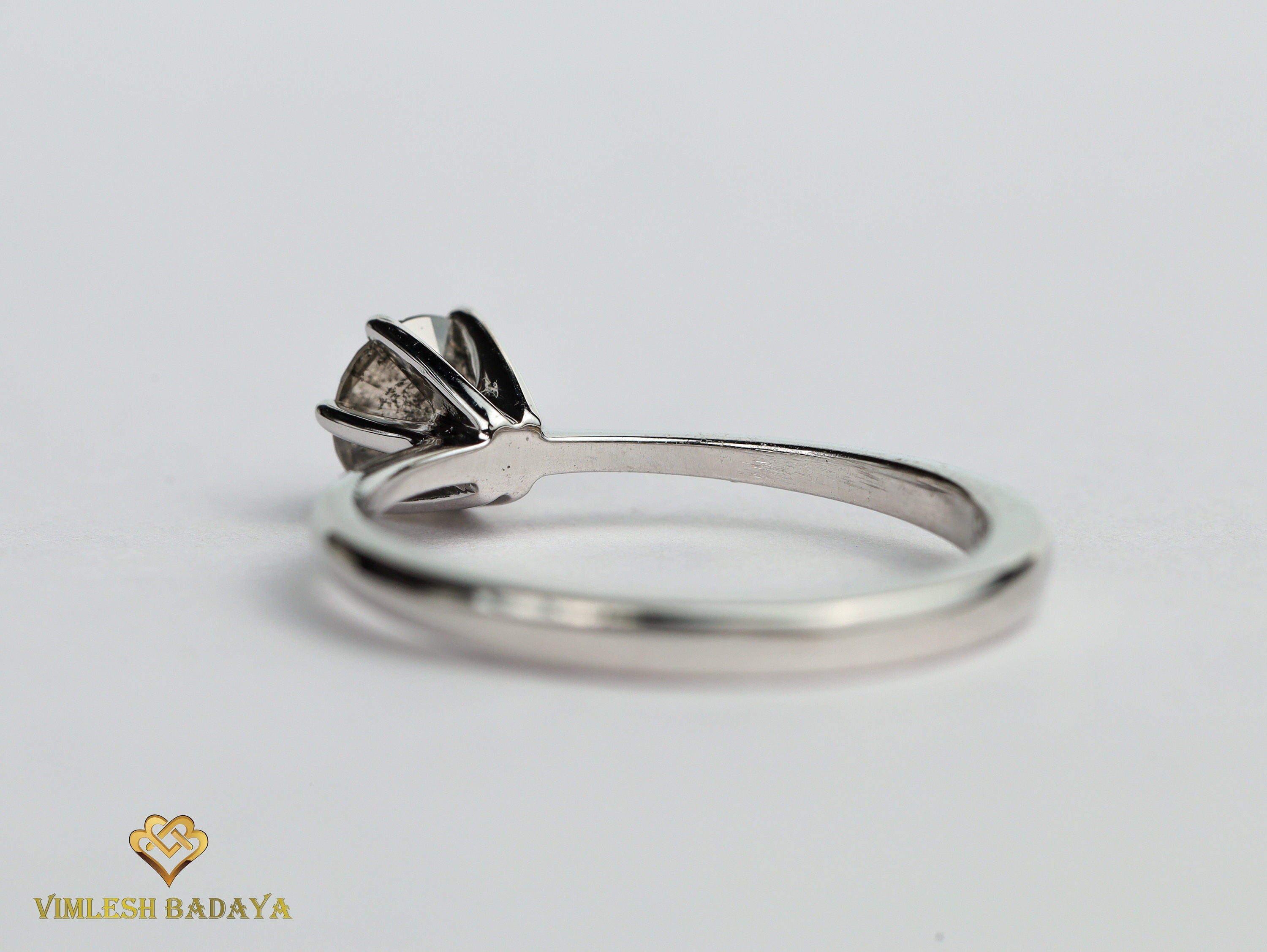 Salt & Pepper Diamond Solitaire Ring | 5mm Gray Diamond Ring | Solid Gold Engagement Ring -