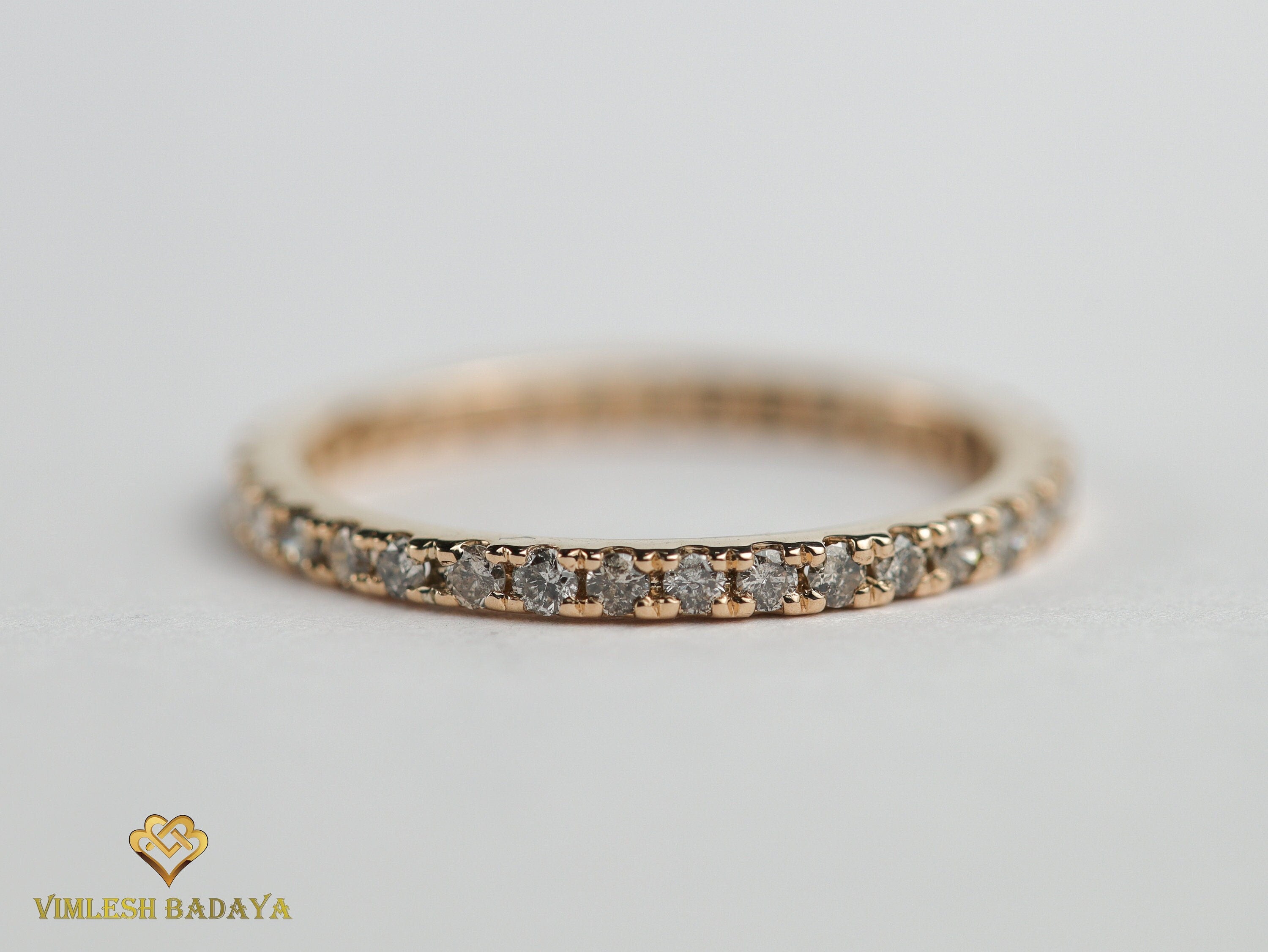 Salt and Pepper Diamond Wedding Ring | Gray Diamond Minimalist Band | Full Eternity Stacking Ring -