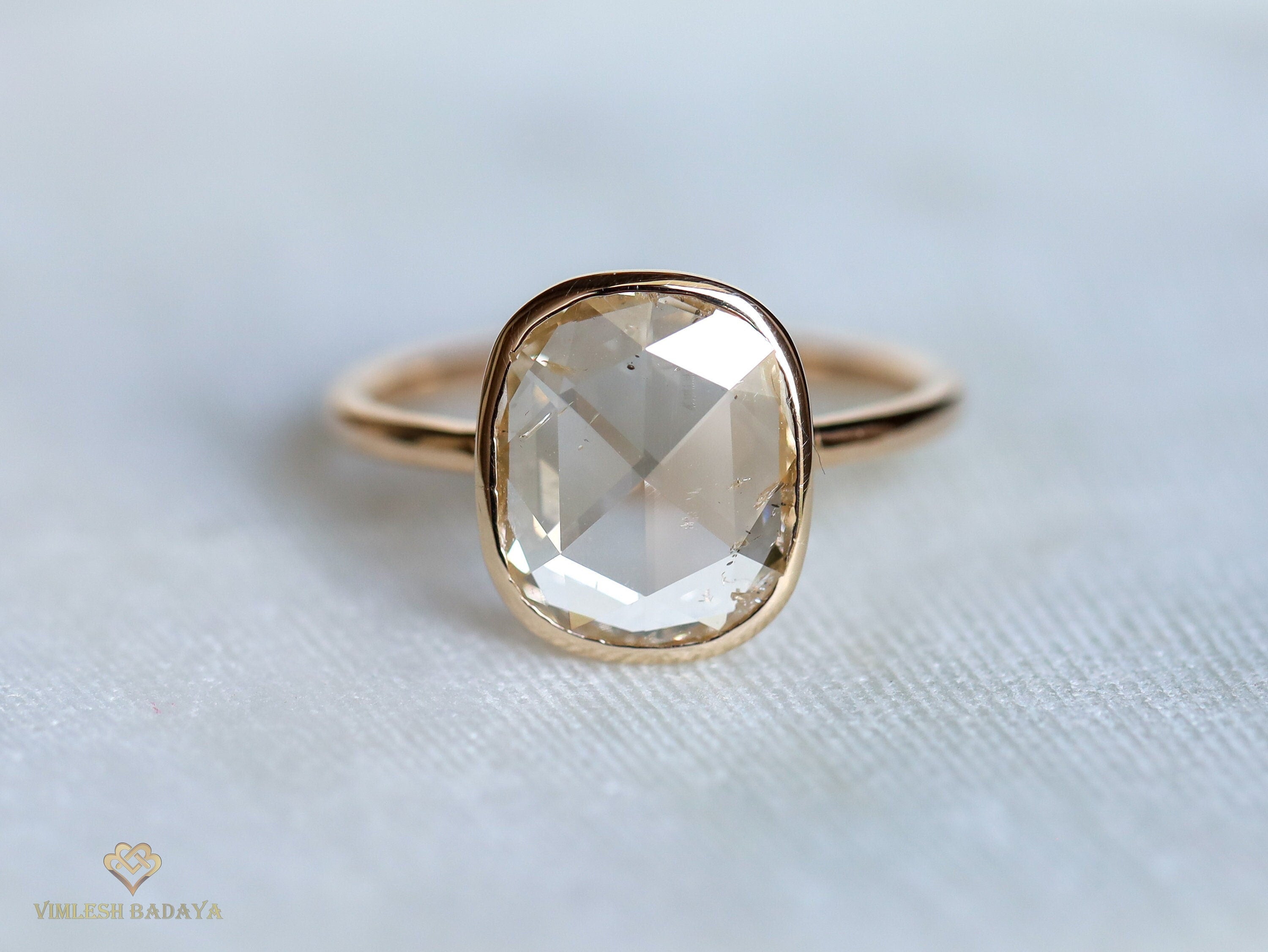 2ct Rose Cut Light Brown Diamond Engagement Ring | Cushion Diamond Ring -