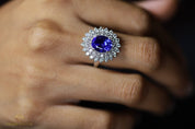 4 Carat Natural Tanzanite Diamond Engagement Ring | Oval Cut | Art Deco Engagement Ring -