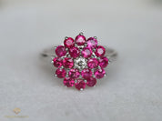 Vintage Ruby Diamond Cluster Ring | Ruby Engagement Ring | July Birthstone -