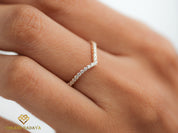Chevron Wedding Ring | Diamond Nesting Band | Stackable Wedding Ring -