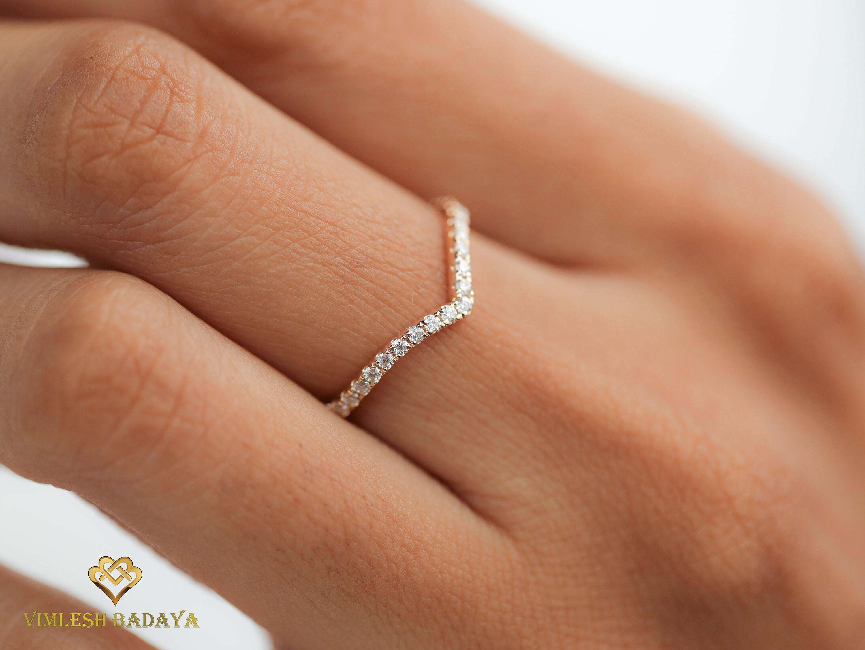 Chevron Wedding Ring | Diamond Nesting Band | Stackable Wedding Ring -